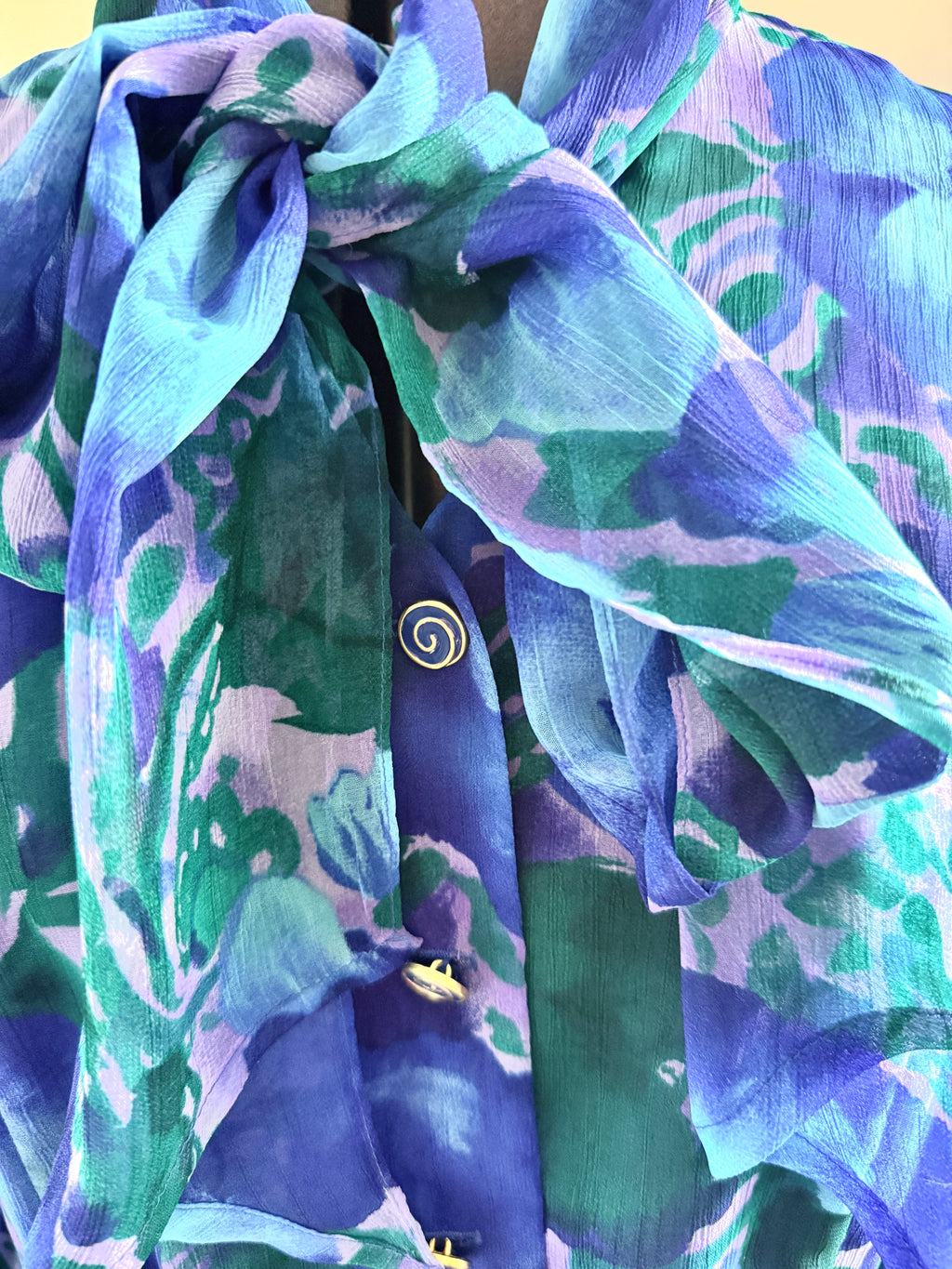 80s Stunning Blue Floral Designer Dress