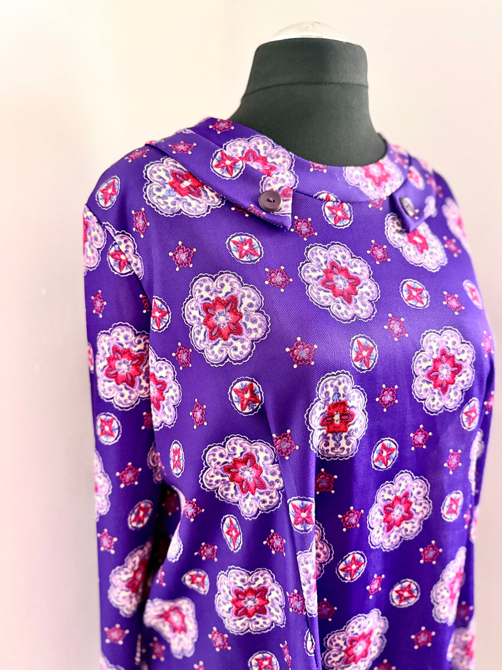 60s Crimped Purple Shift Dress with Tags
