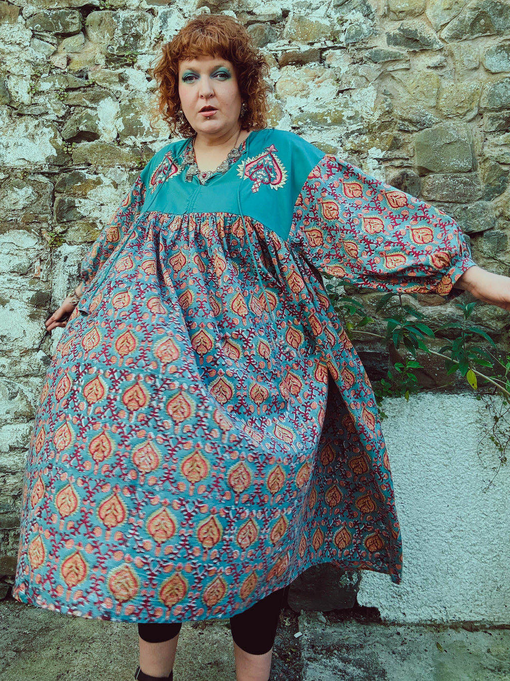 Heart Crafter Block Print & Embroidered Smock Dress
