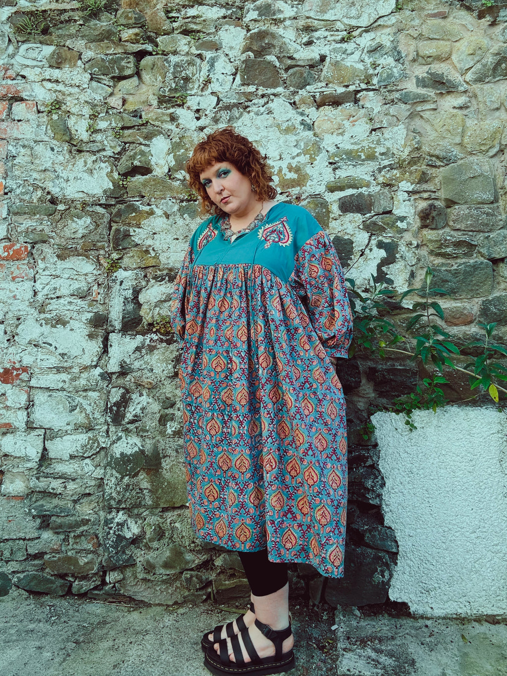 Heart Crafter Block Print & Embroidered Smock Dress