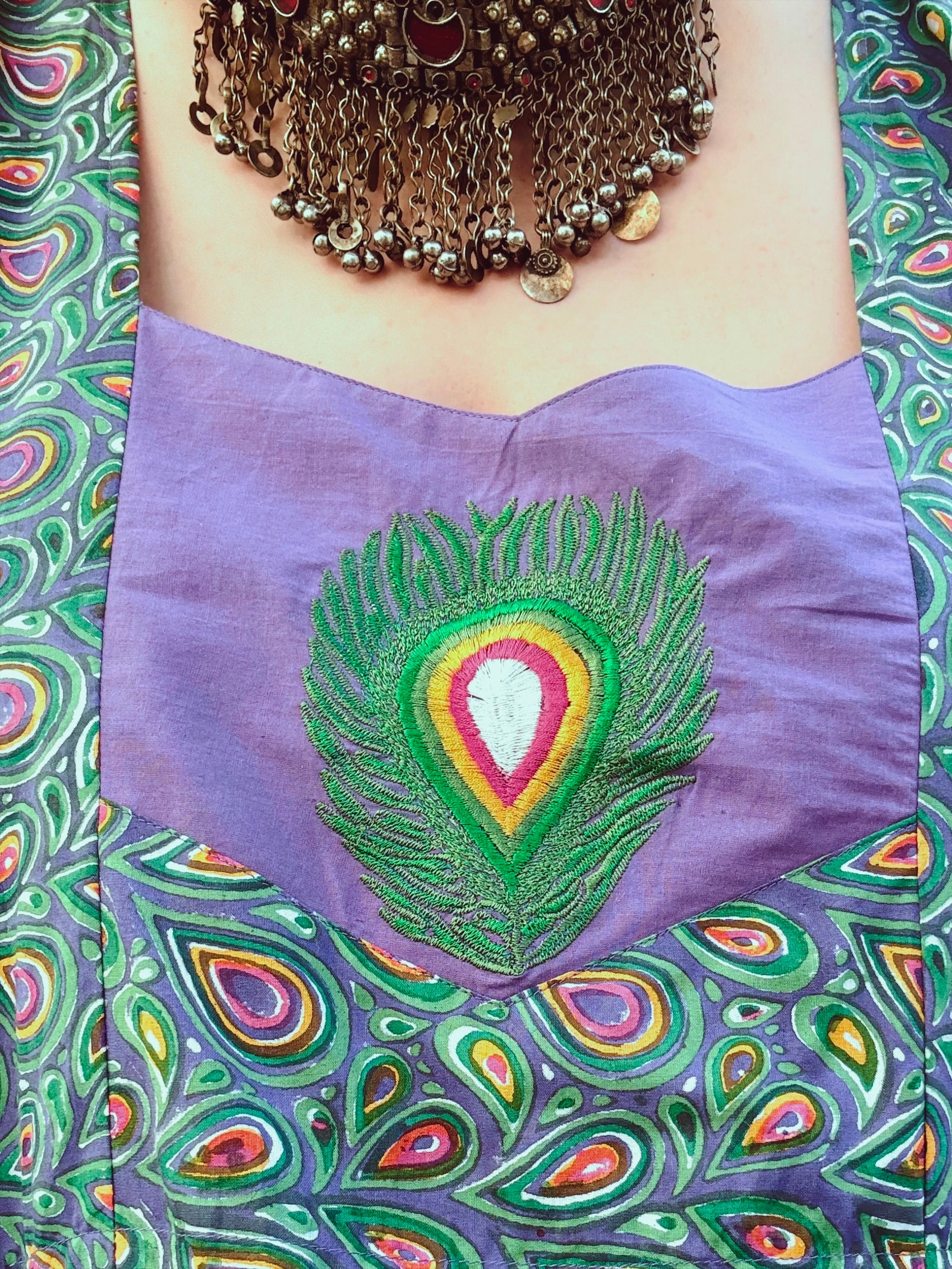 Peacock Maiden Block Print & Embroidered Kaftan