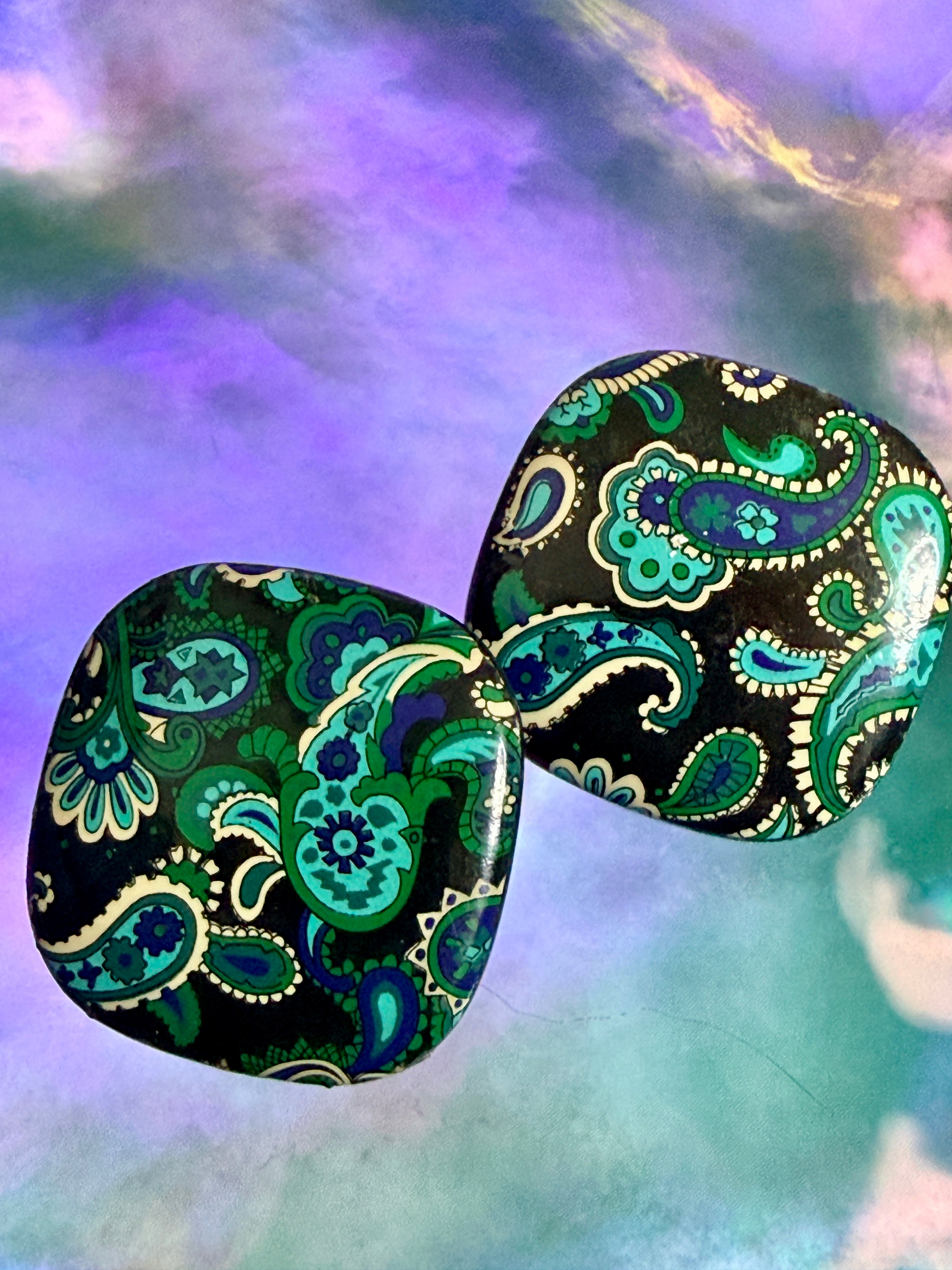 Vintage 1980s Retro Paisley Statement Earrings