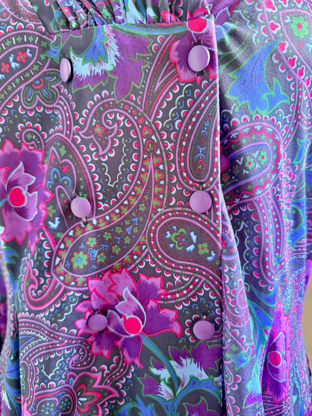 80s Purple Paisley and Floral Dress