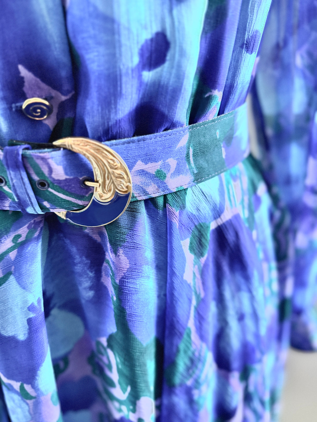 80s Stunning Blue Floral Designer Dress