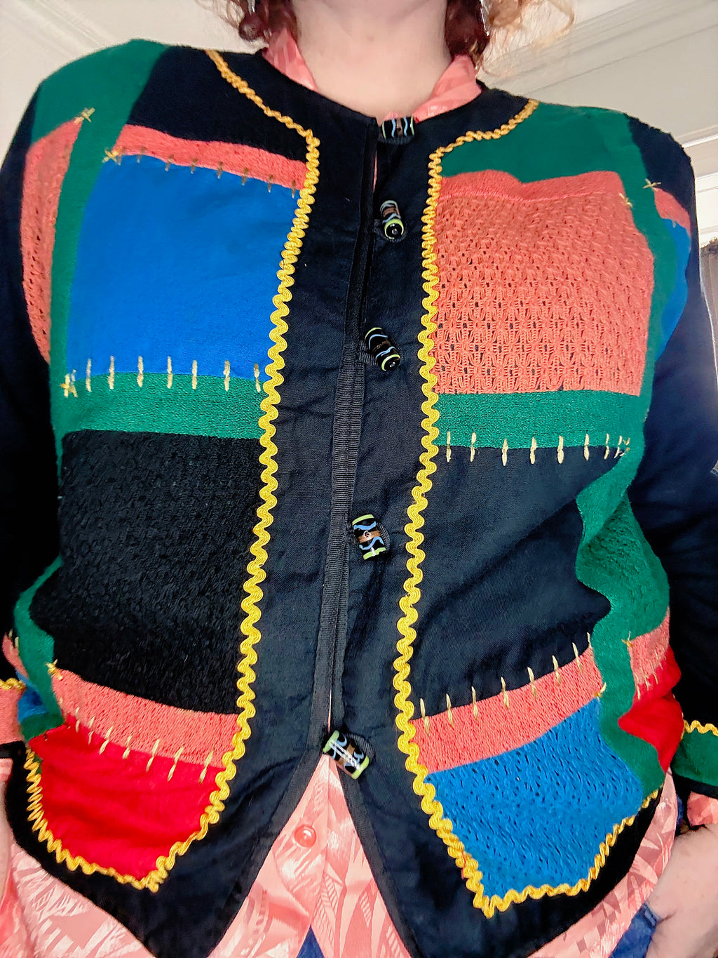 90s Colourblock Patch Stitch Jacket