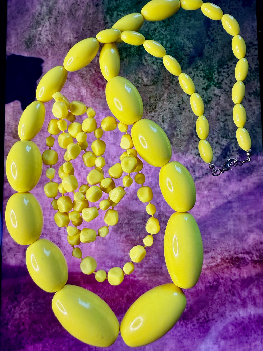 Vintage mid century yellow acrylic beads x2
