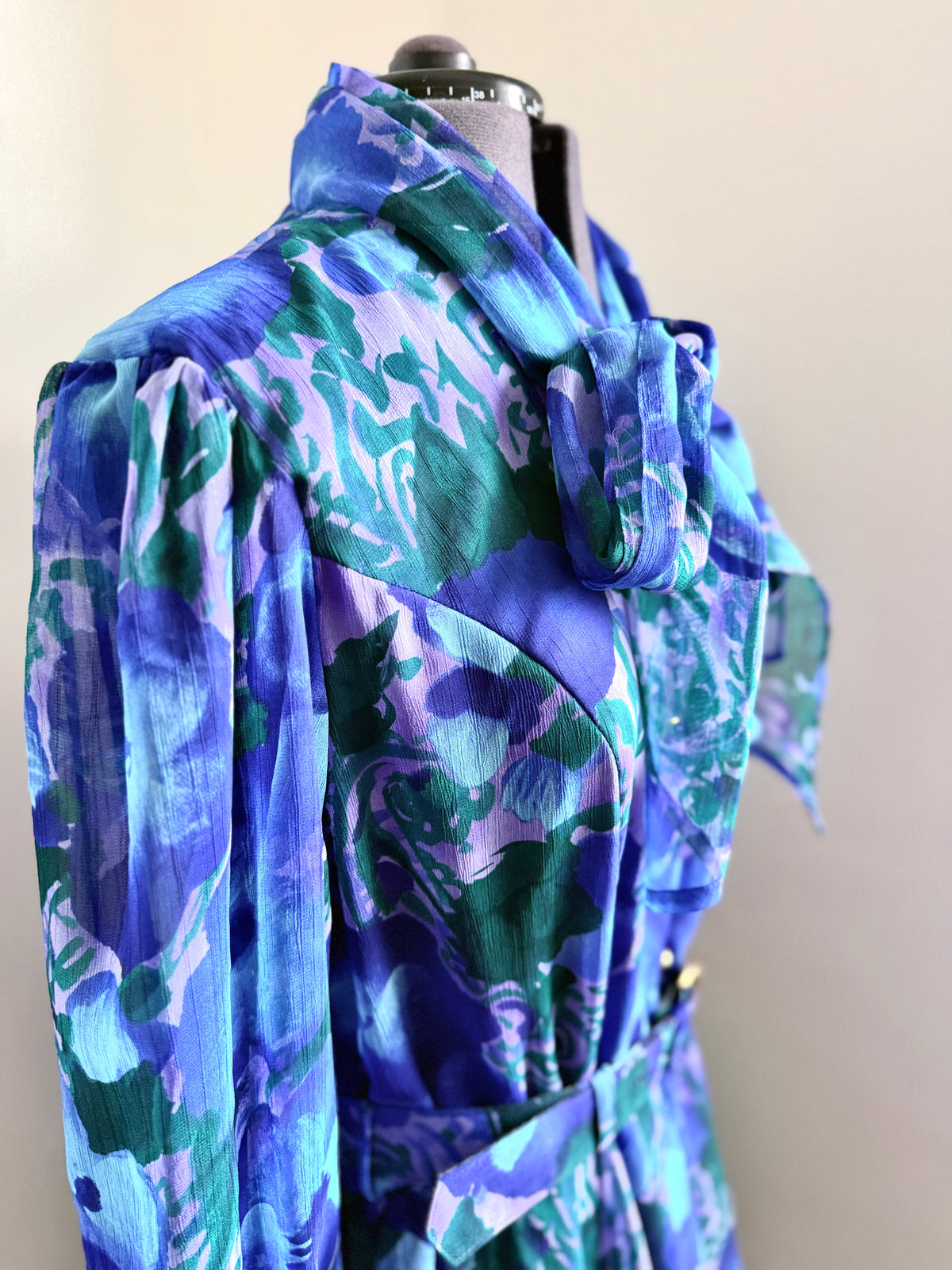 80s Stunning Blue Floral Designer Dress