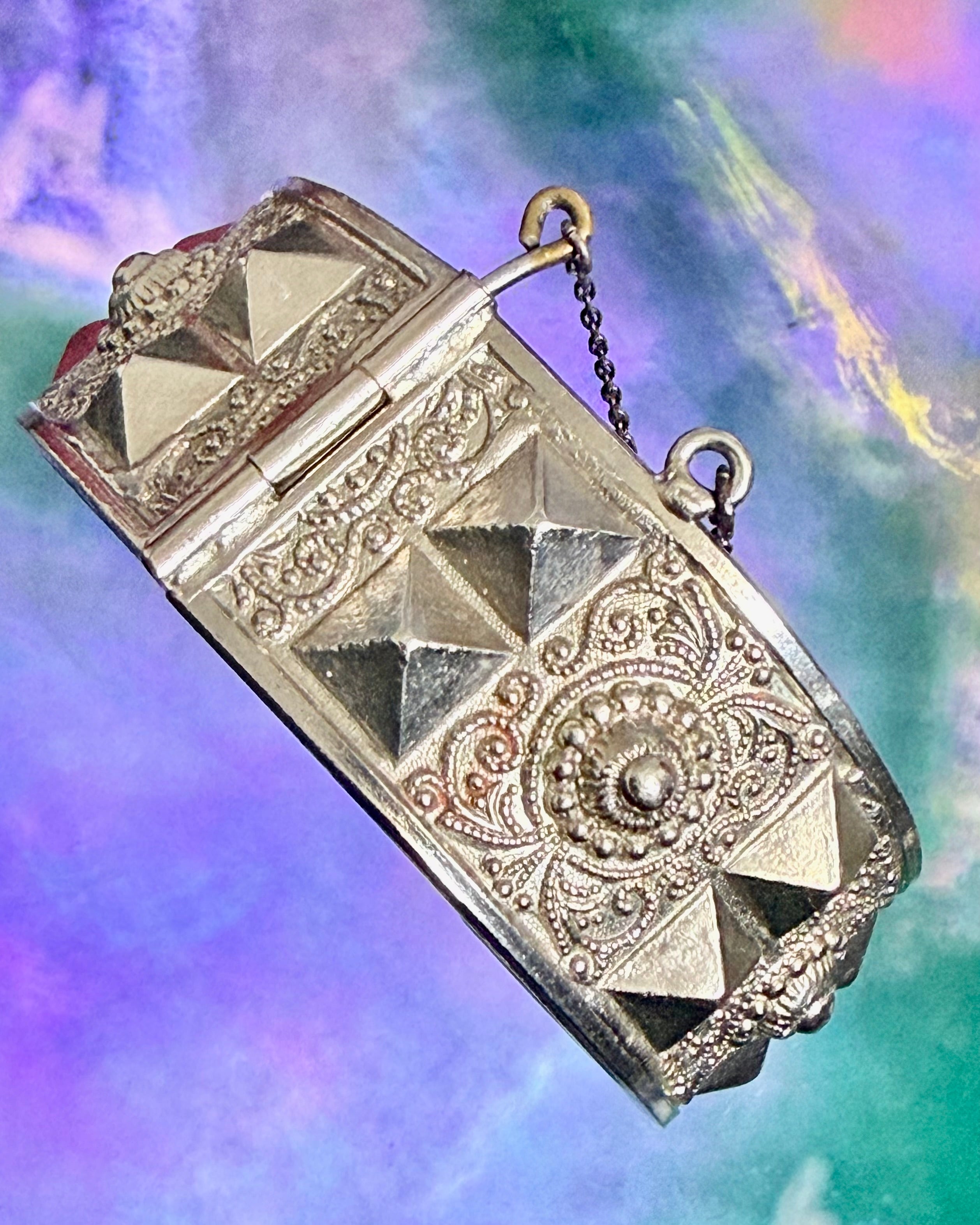 Vintage Ornate Silver Metal Panel Cuff Bracelet