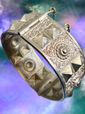 Vintage Ornate Silver Metal Panel Cuff Bracelet