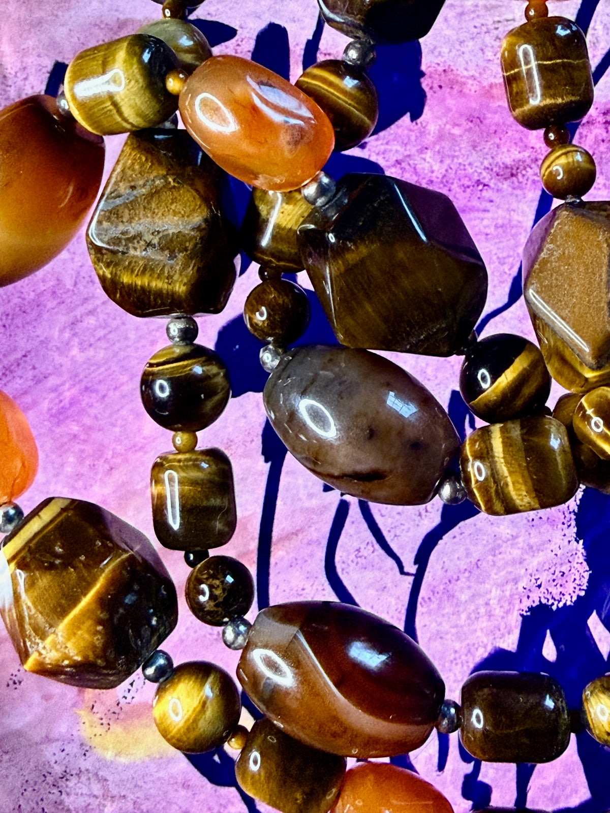 Vintage 90’s Tiger’s Eye,Carnelian & Sterling Silver Statement Necklace
