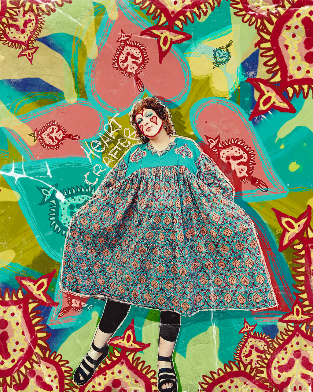 Heart Crafter Block Print & Embroidered Smock Dress