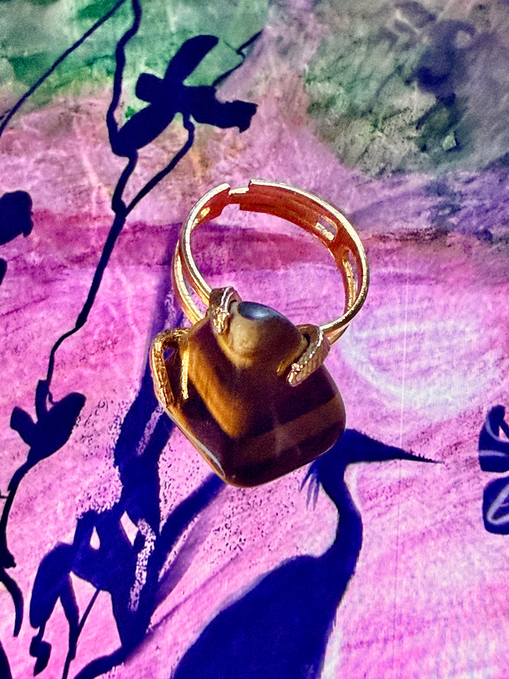 Vintage Tiger's Eye Adjustable Statement Ring