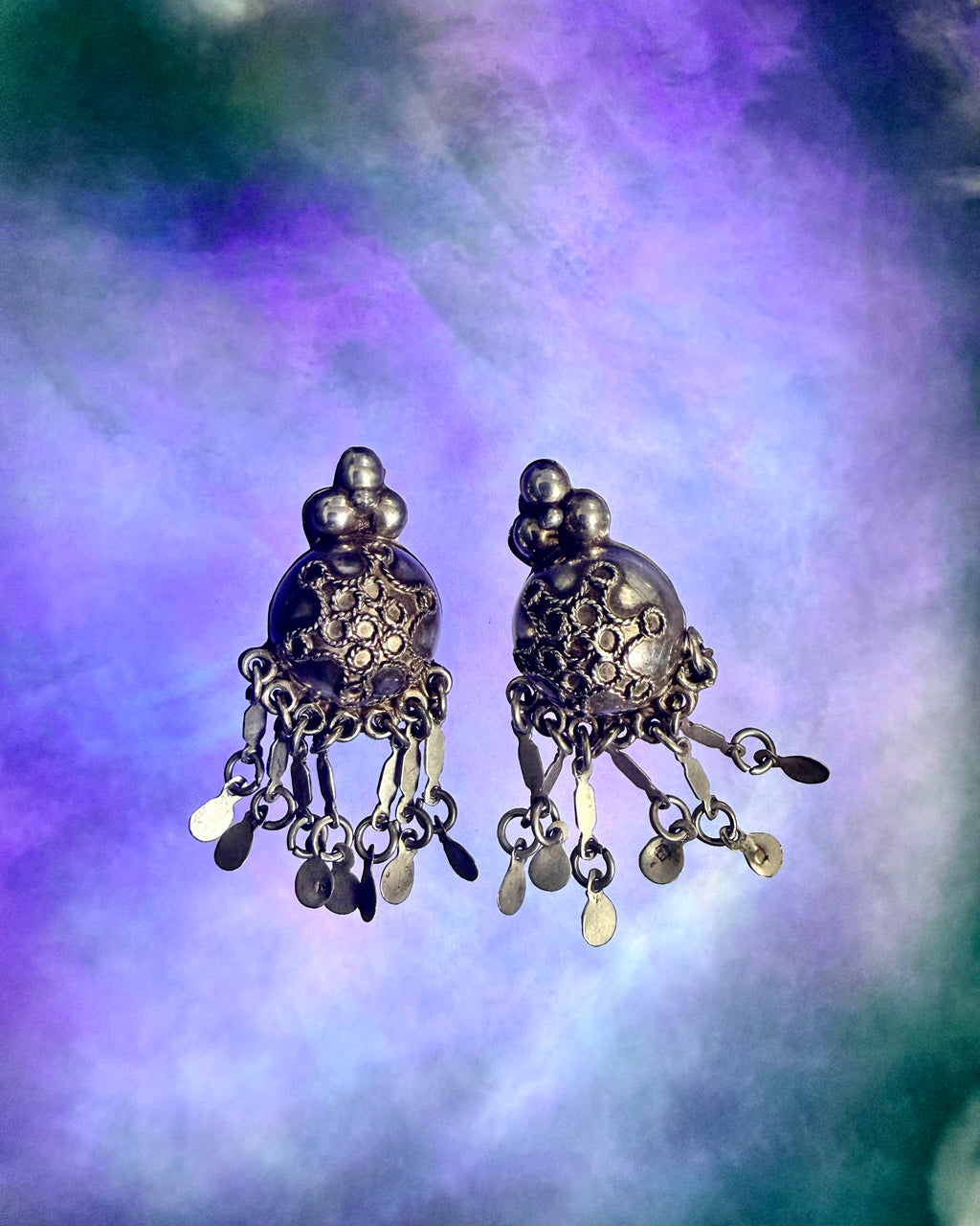 Vintage Egyptian Bedouin Tribal Silver Dangle Earrings – Cairo, c. 1951-1952 (.800 Silver)
