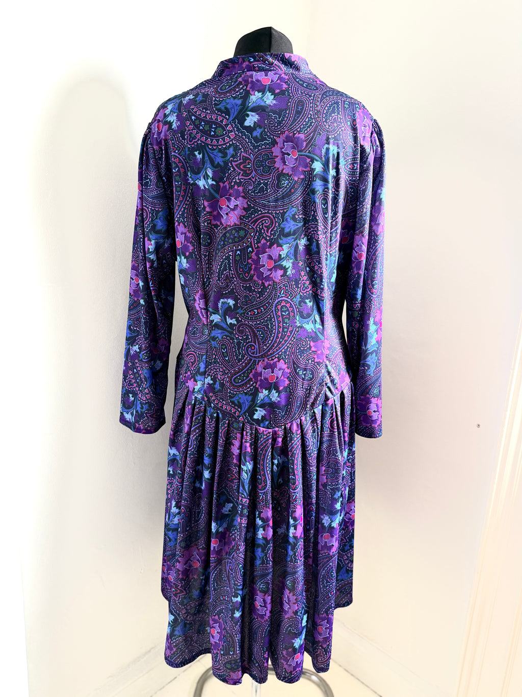 80s Purple Paisley and Floral Dress