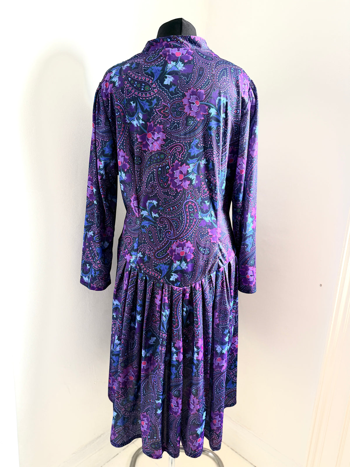80s Purple Paisley and Floral Dress