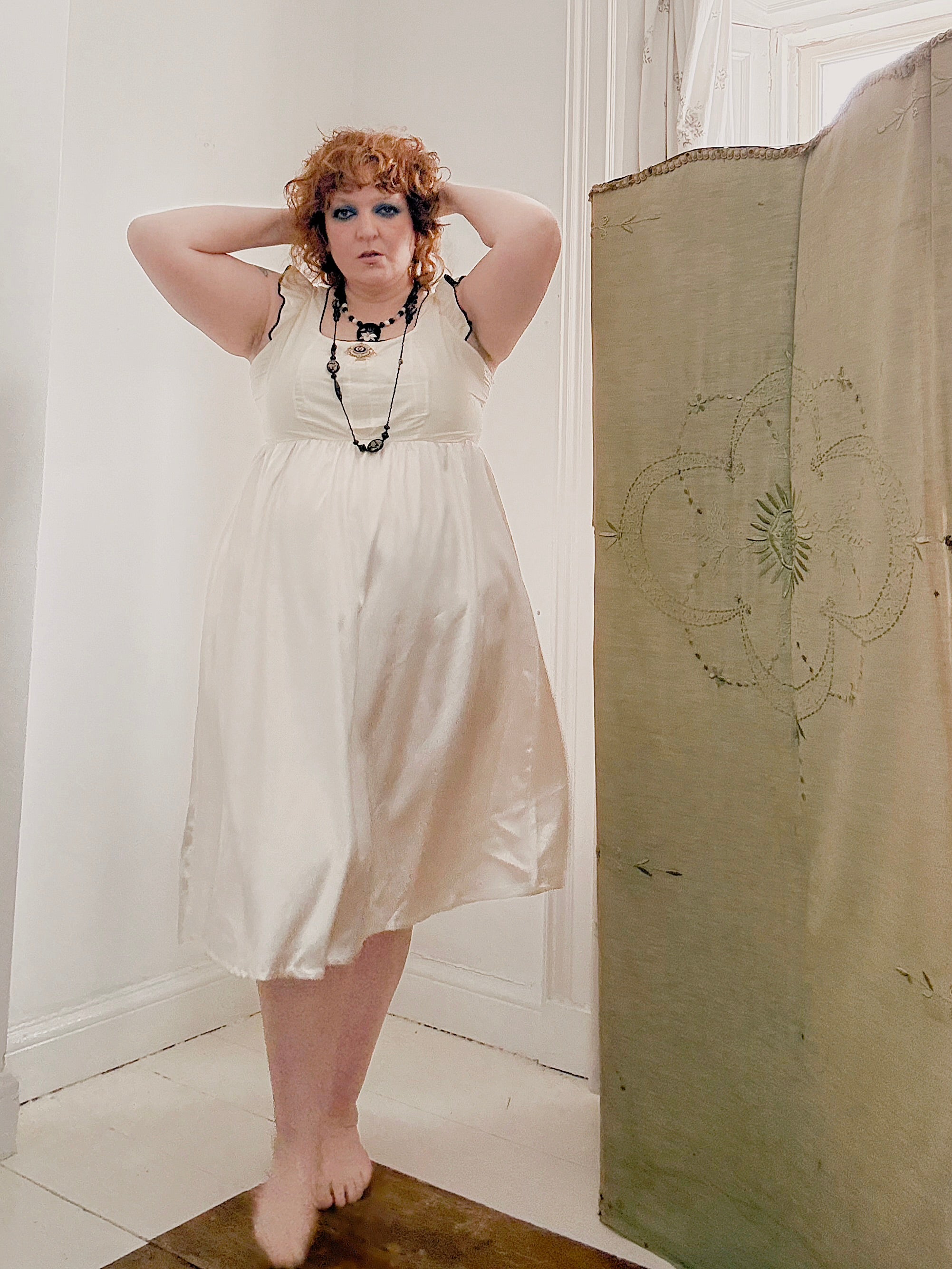 Vintage handmade cream satin dress.