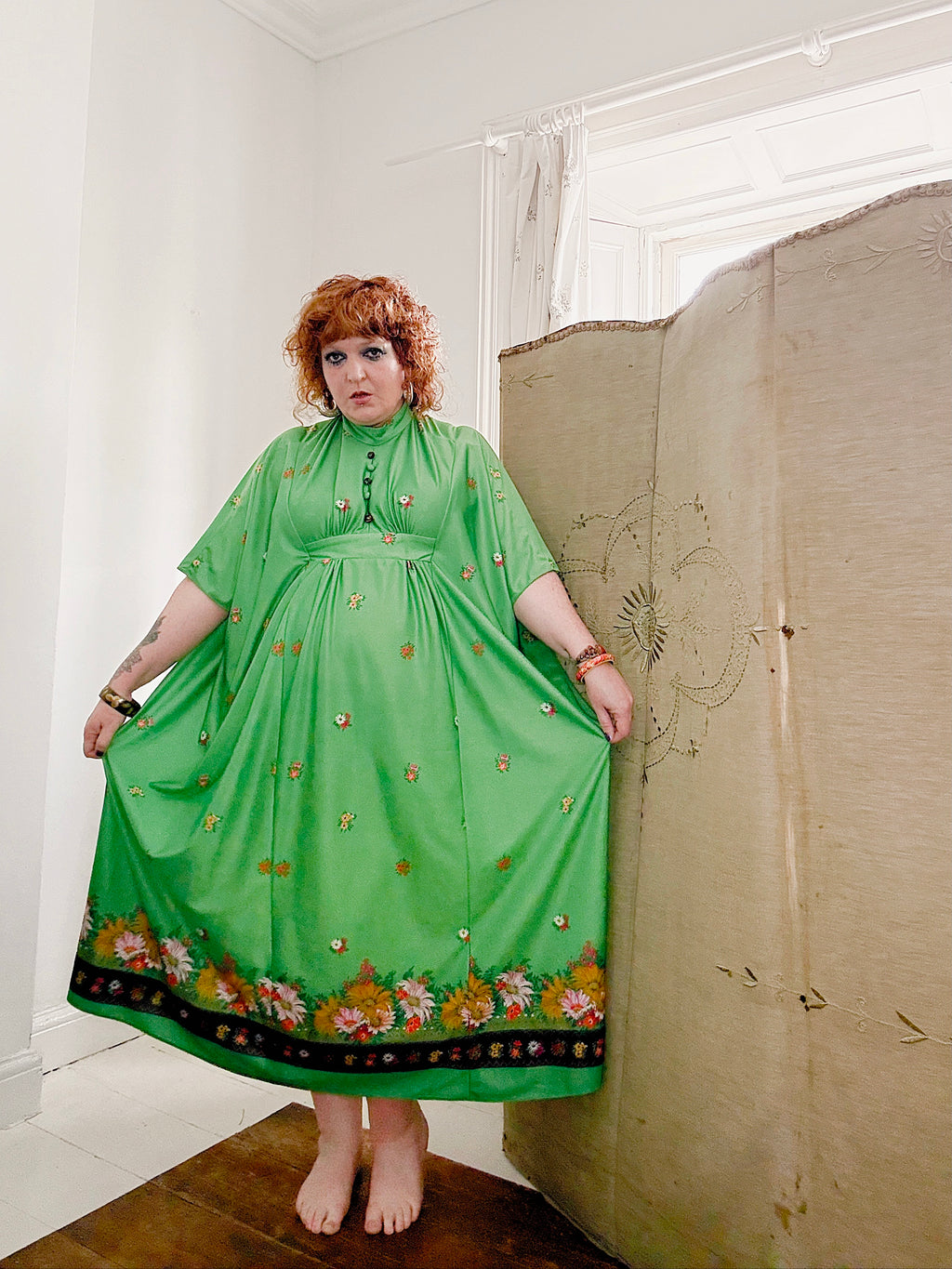 70s Green & Floral Kaftan