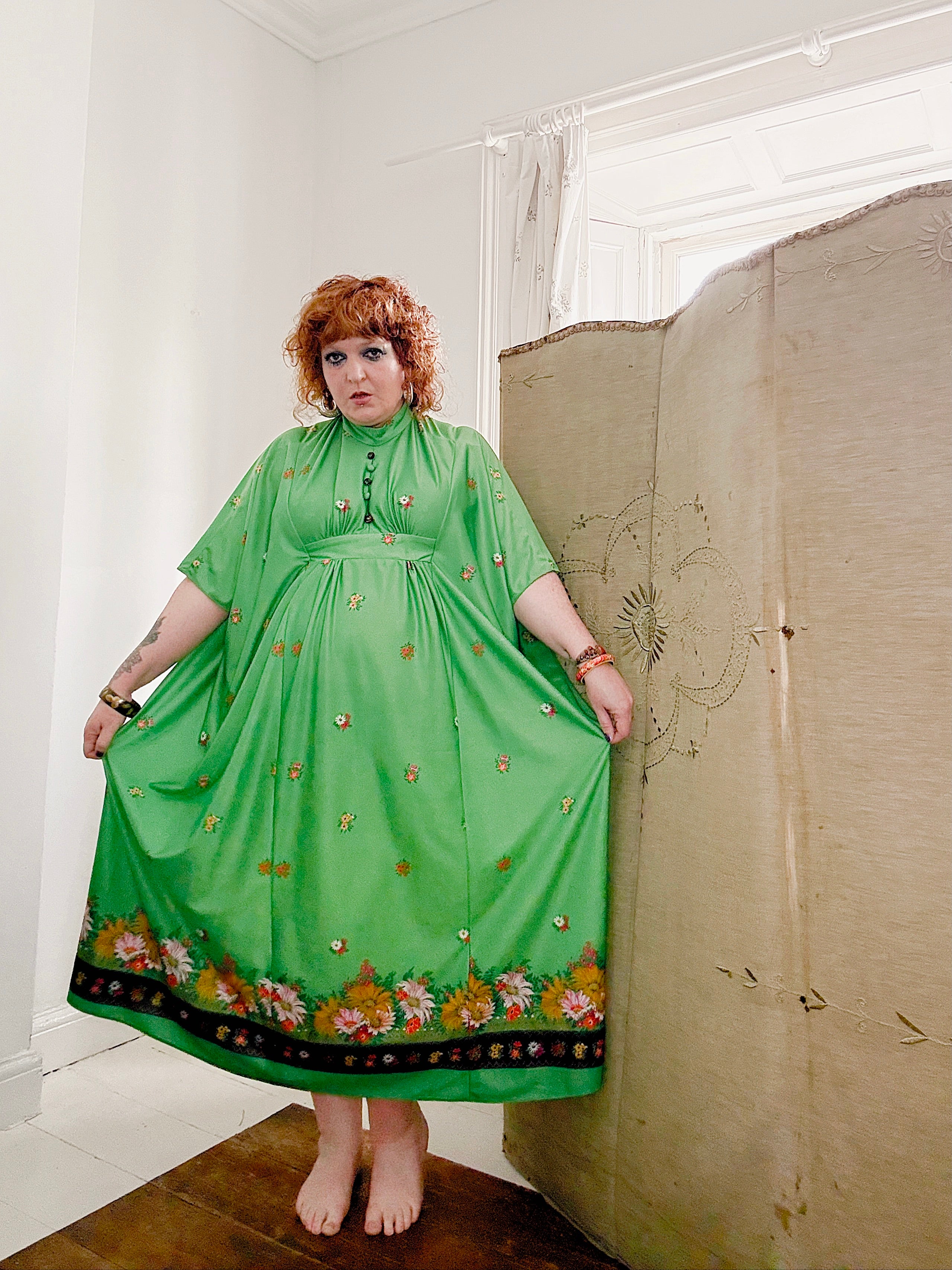 70s Green & Floral Kaftan