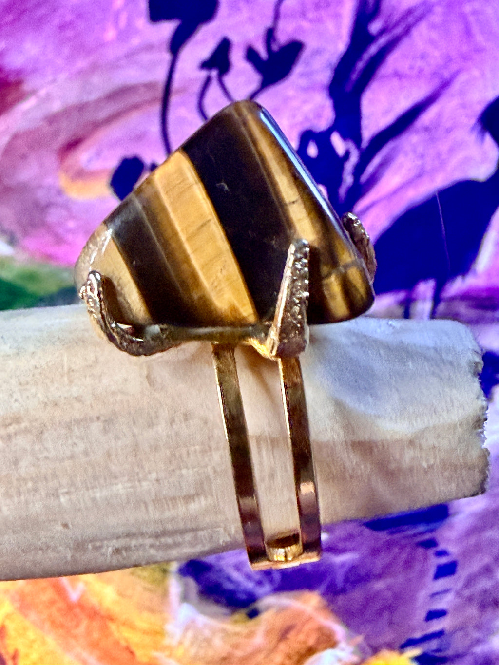 Vintage Tiger's Eye Adjustable Statement Ring