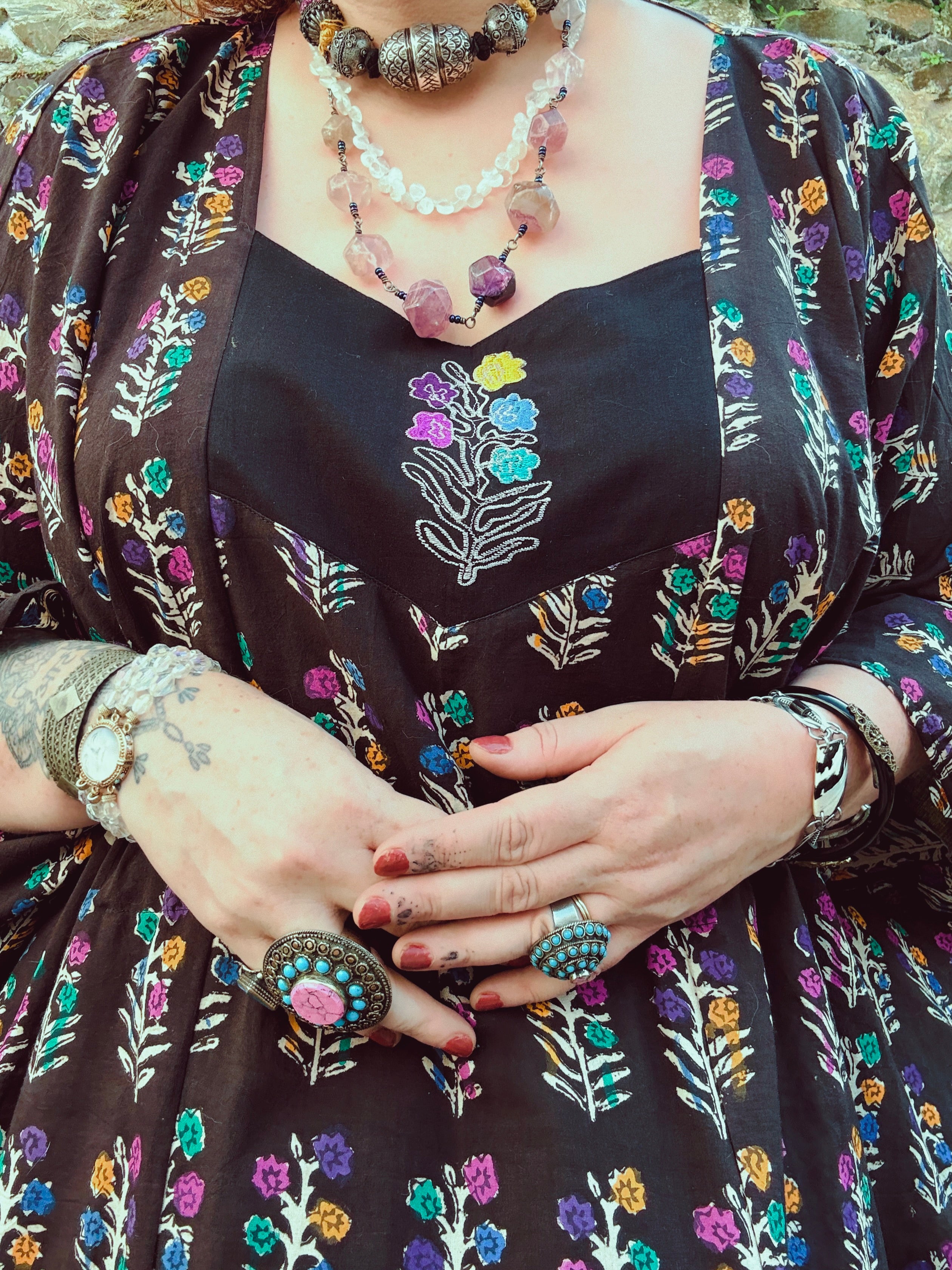 Dopamine Queen Block Print & Embroidered Kaftan