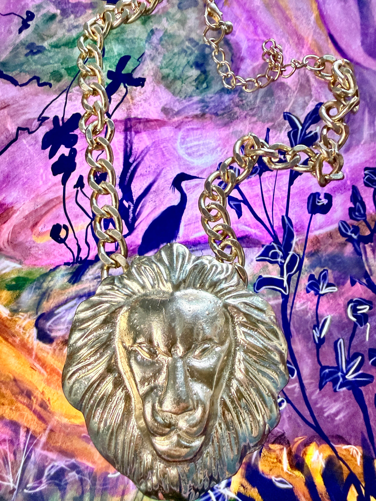 Vintage 1980s/90s Chunky Lion Head Statement Necklace