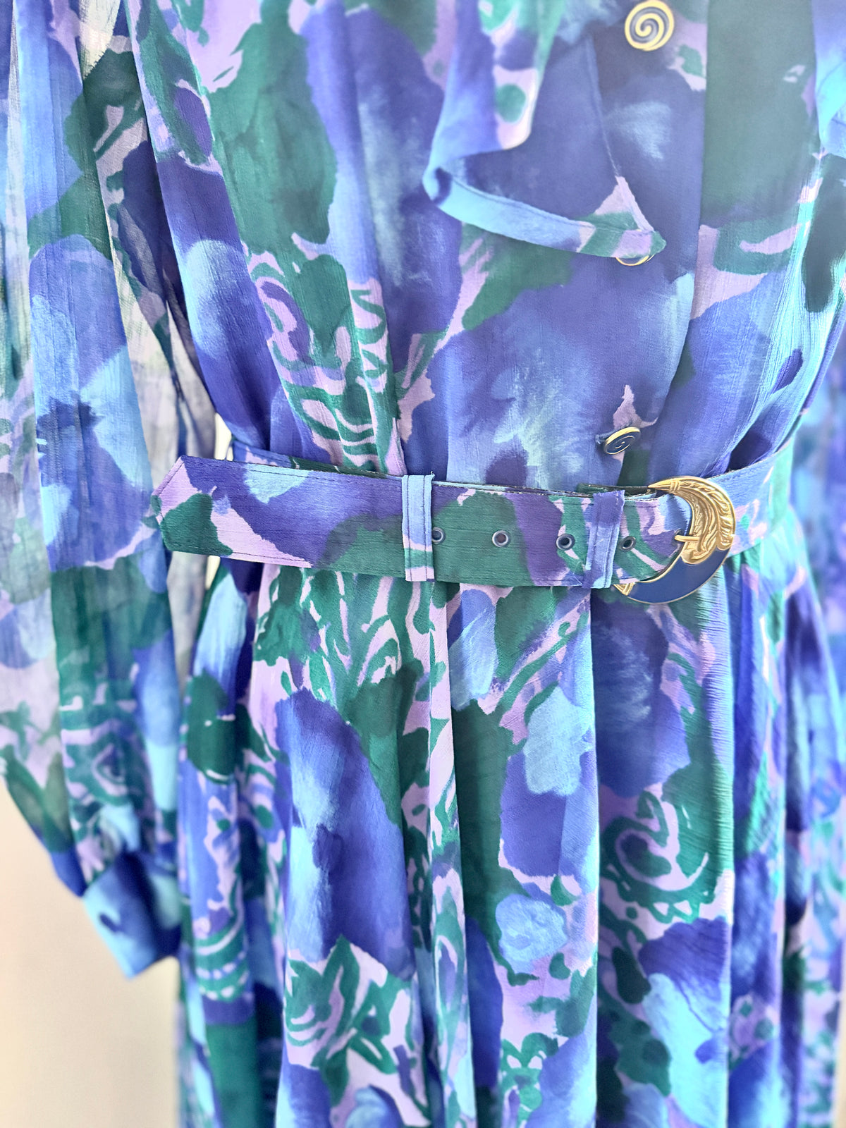 80s Stunning Blue Floral Designer Dress