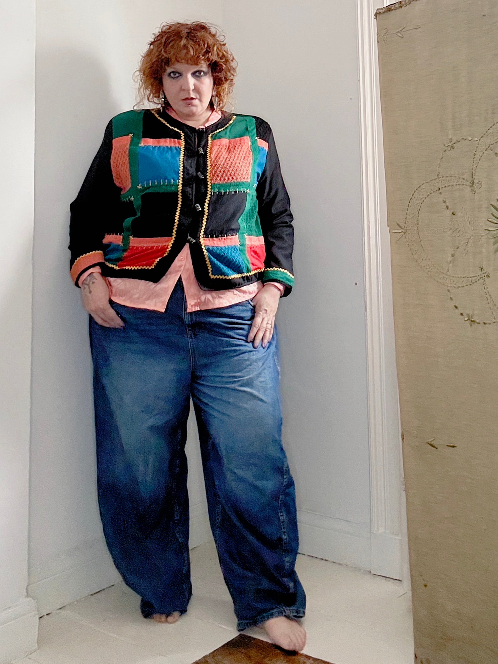 90s Colourblock Patch Stitch Jacket