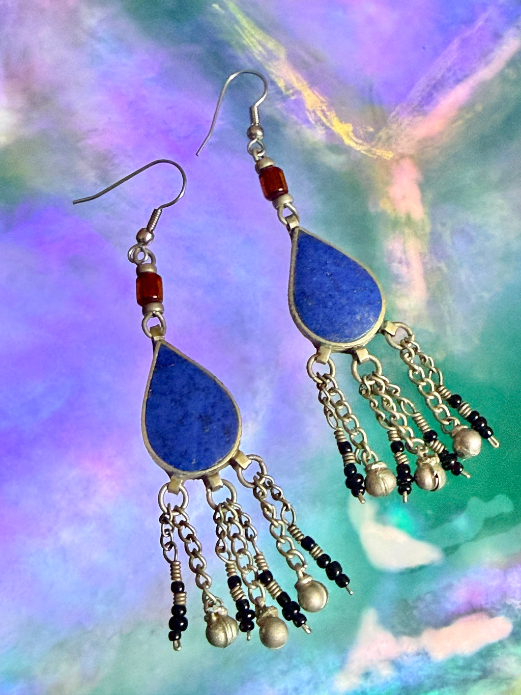 Vintage Tribal Lapis Lazuli Teardrop Earrings