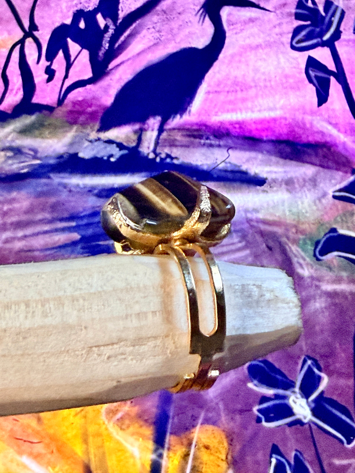 Vintage Tiger's Eye Adjustable Statement Ring