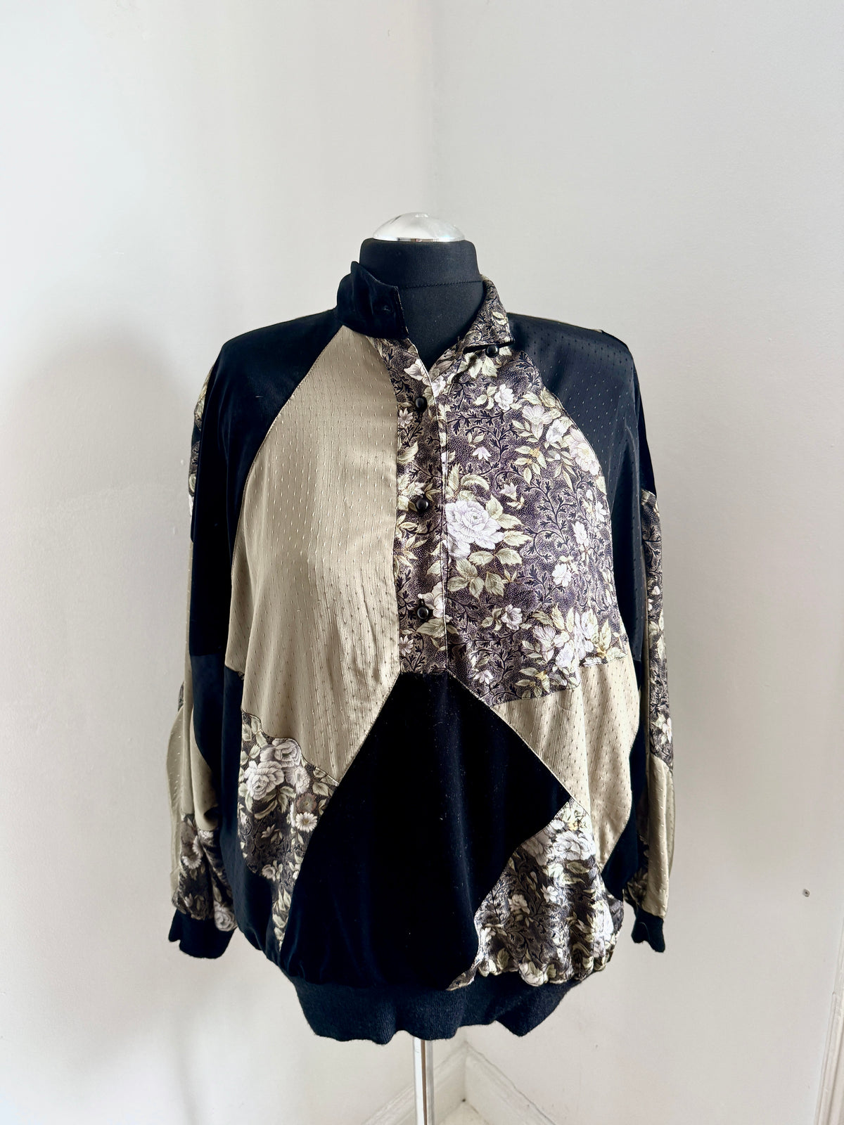80s Batwing Jacket/Pullover Patchwork Satin & Velvet