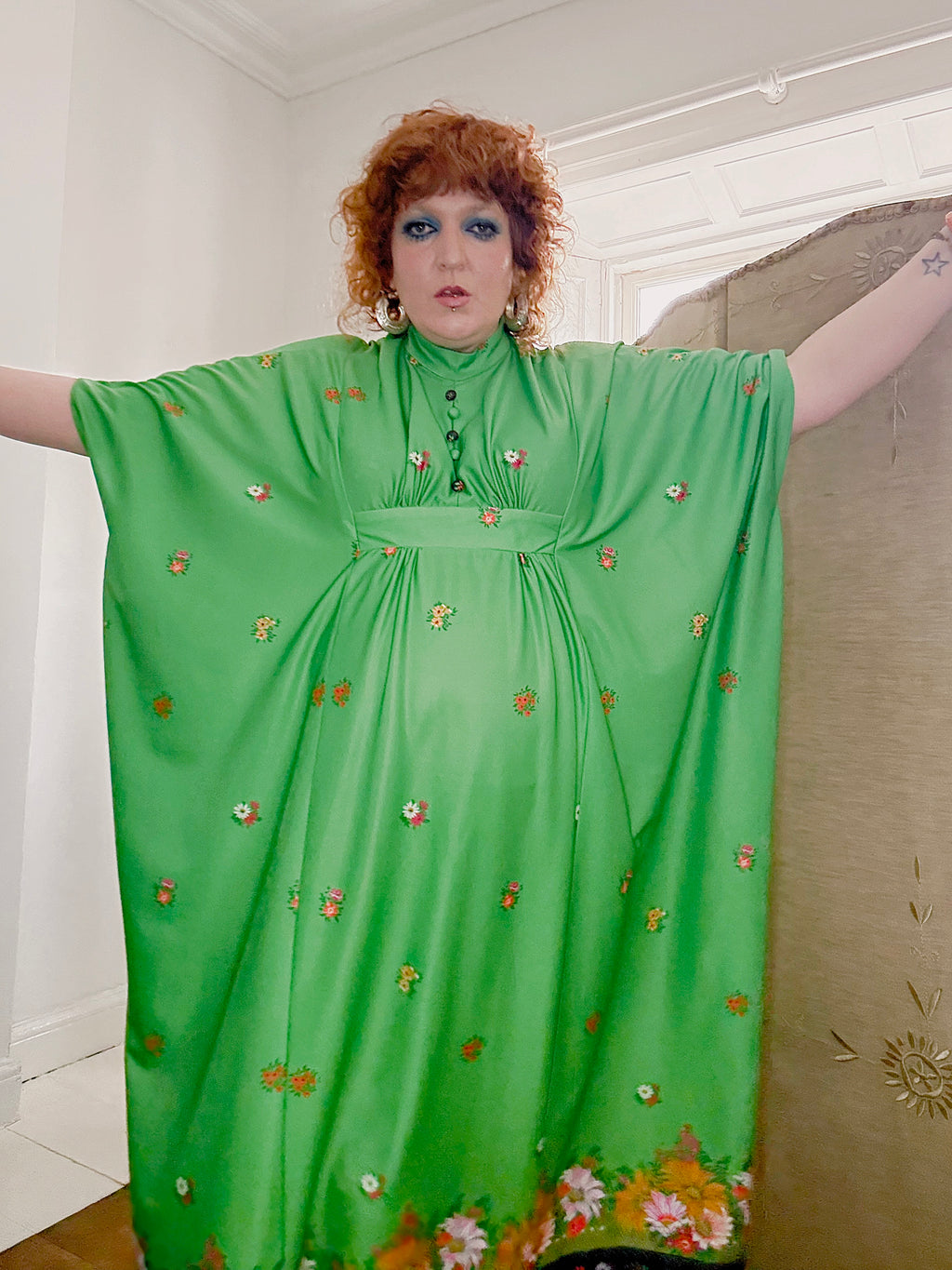 70s Green & Floral Kaftan