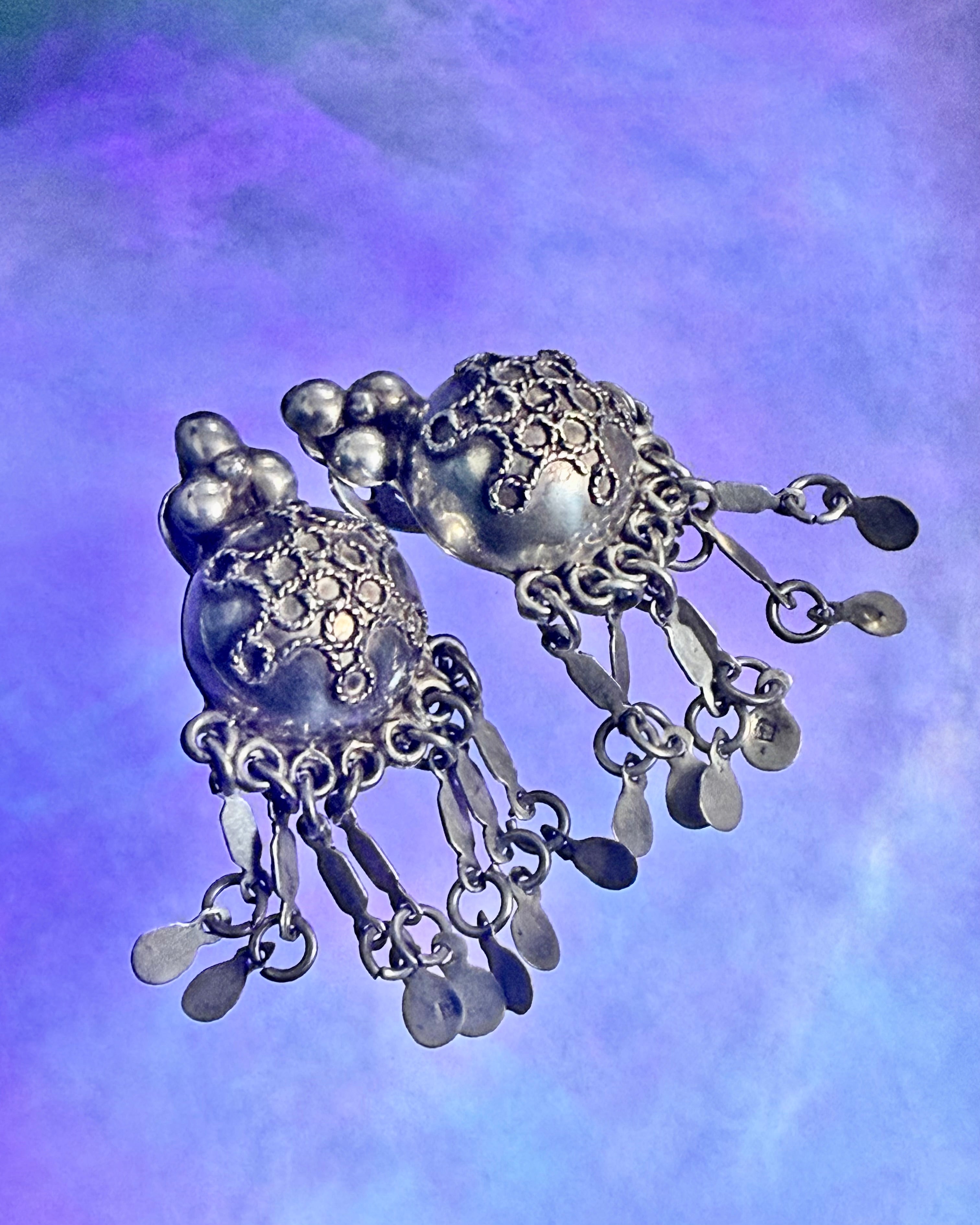 Vintage Egyptian Bedouin Tribal Silver Dangle Earrings – Cairo, c. 1951-1952 (.800 Silver)