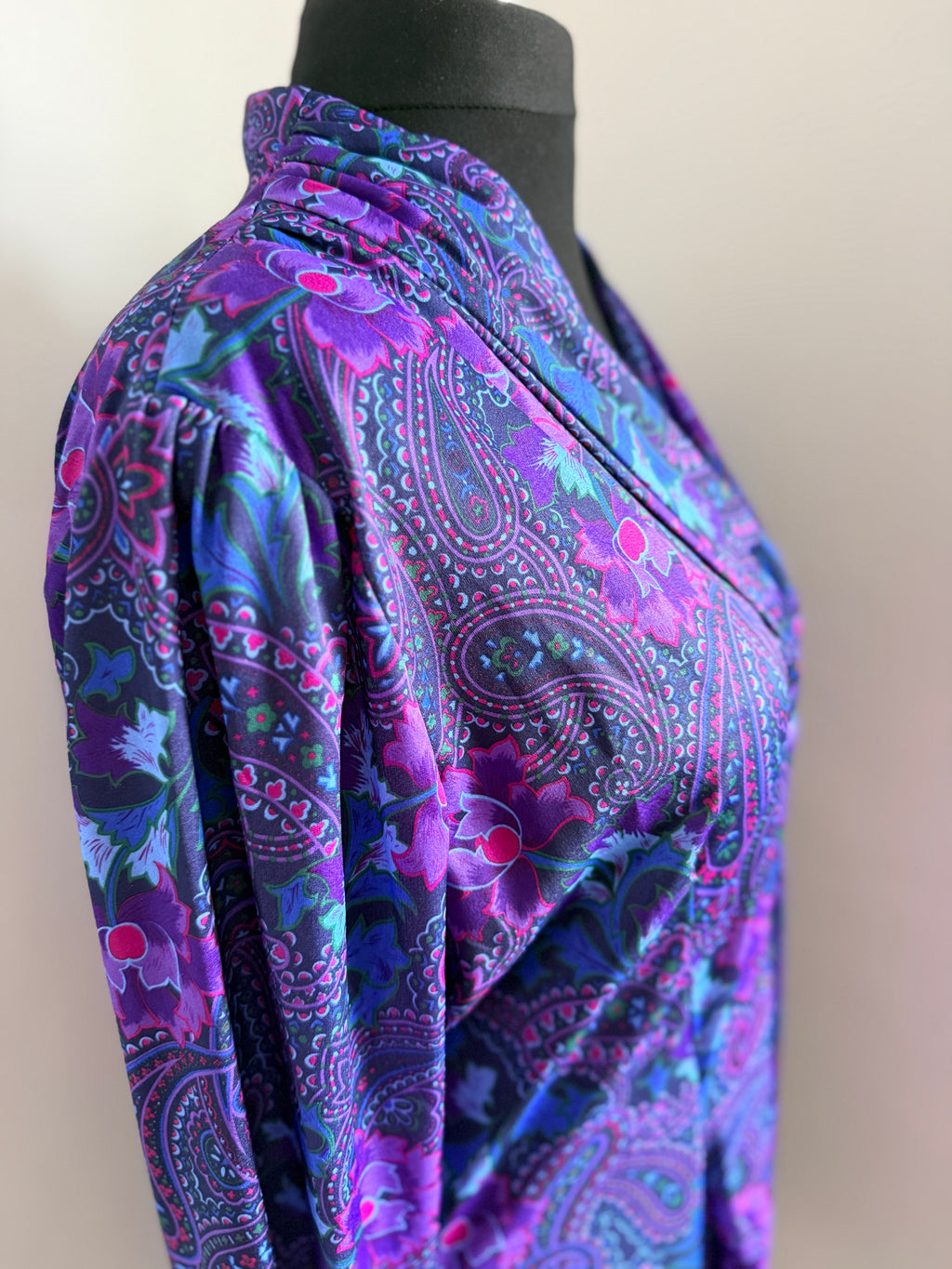 80s Purple Paisley and Floral Dress