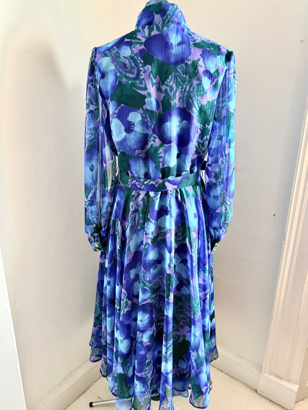 80s Stunning Blue Floral Designer Dress