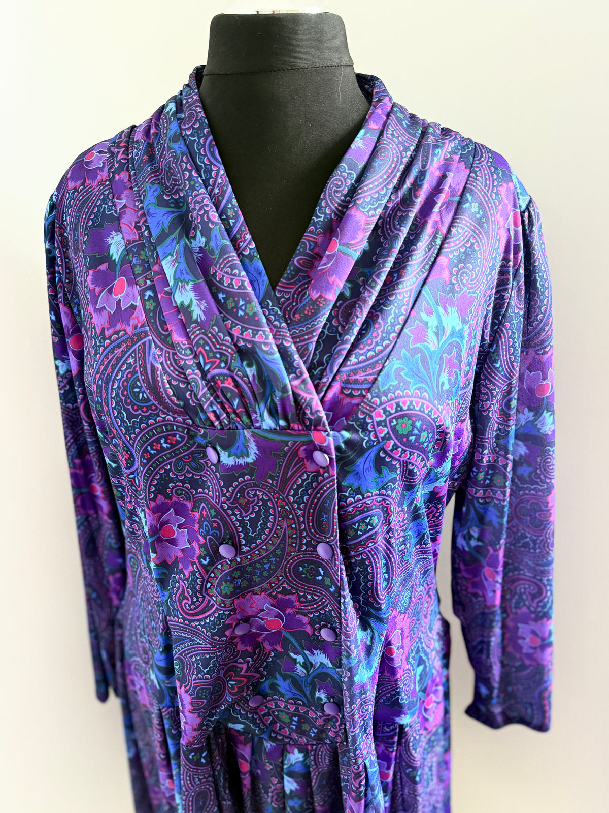 80s Purple Paisley and Floral Dress