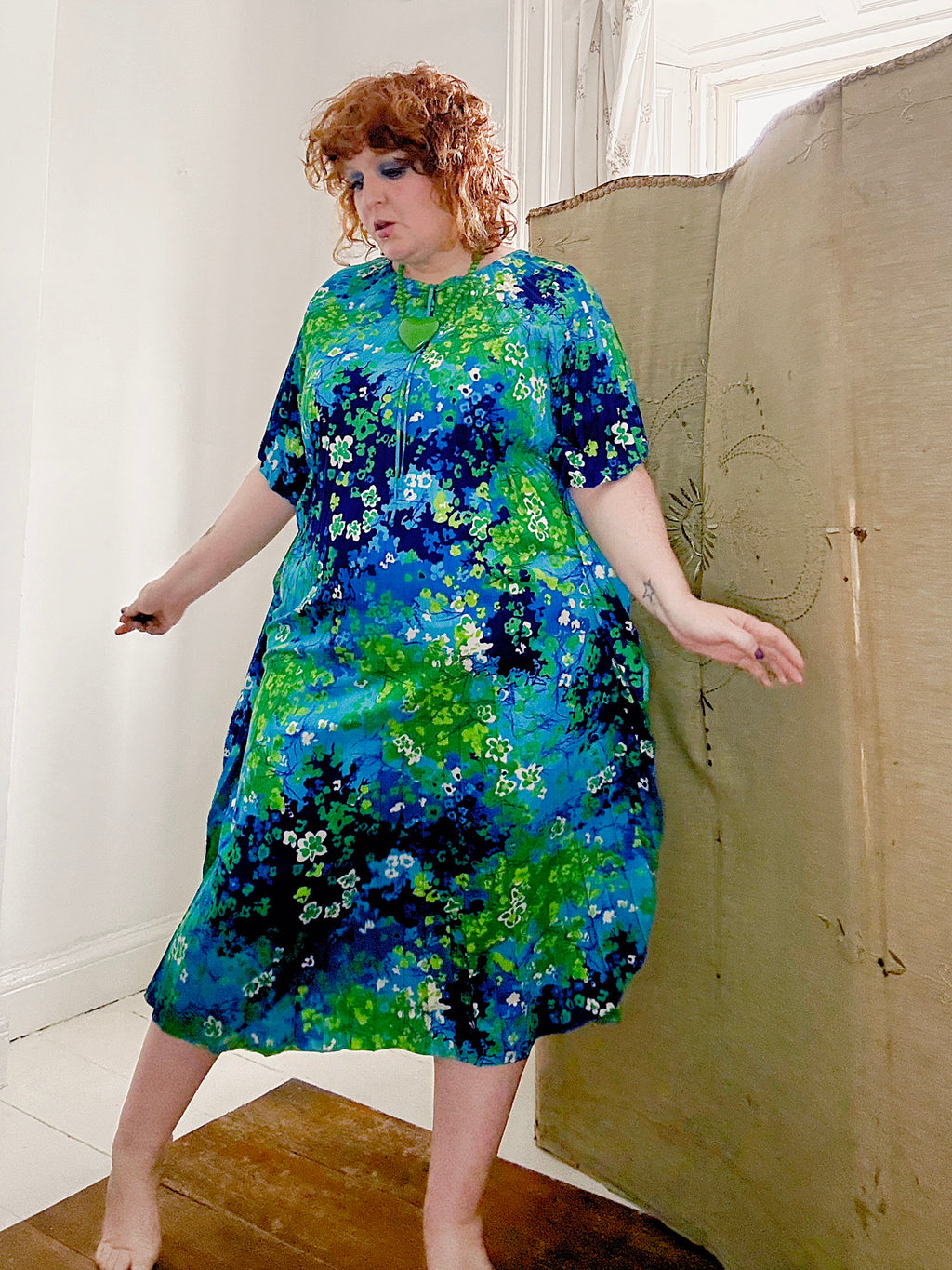 Vintage Floral PsychedelicPleated Kaftan