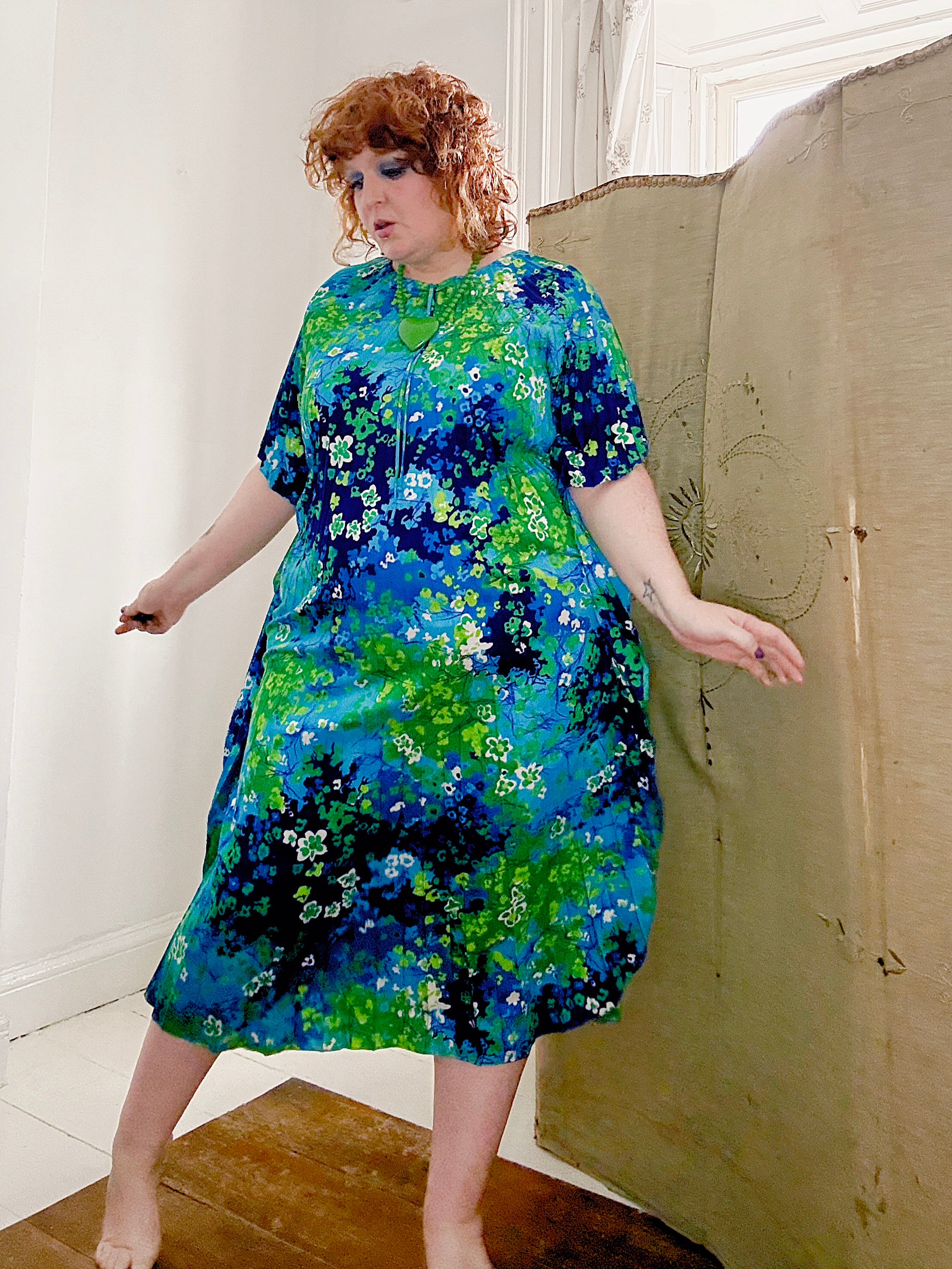 Vintage Floral PsychedelicPleated Kaftan