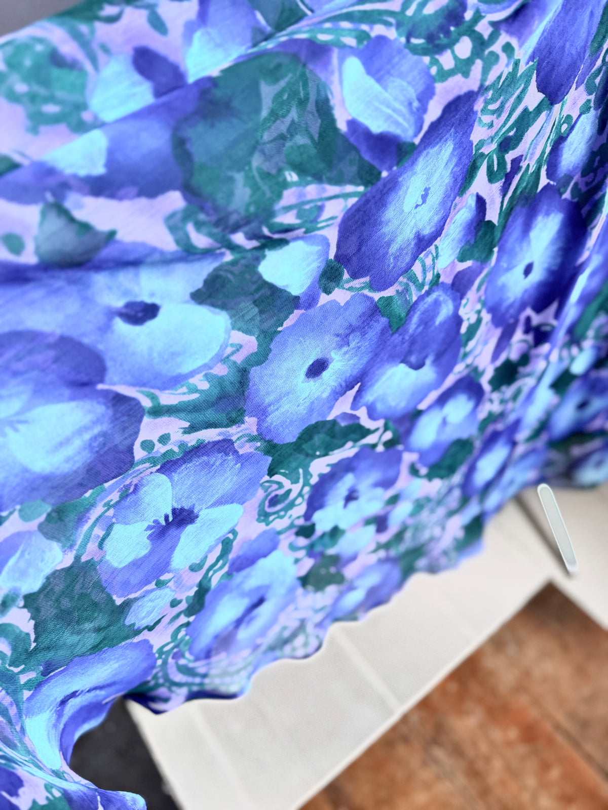 80s Stunning Blue Floral Designer Dress
