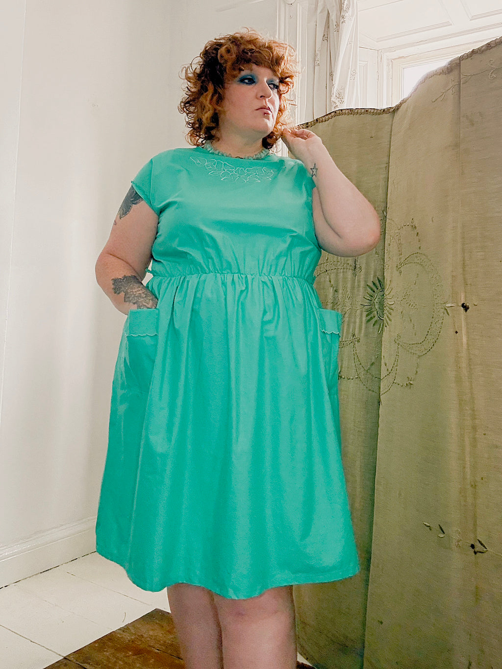 80s Turquoise Cotton Dress