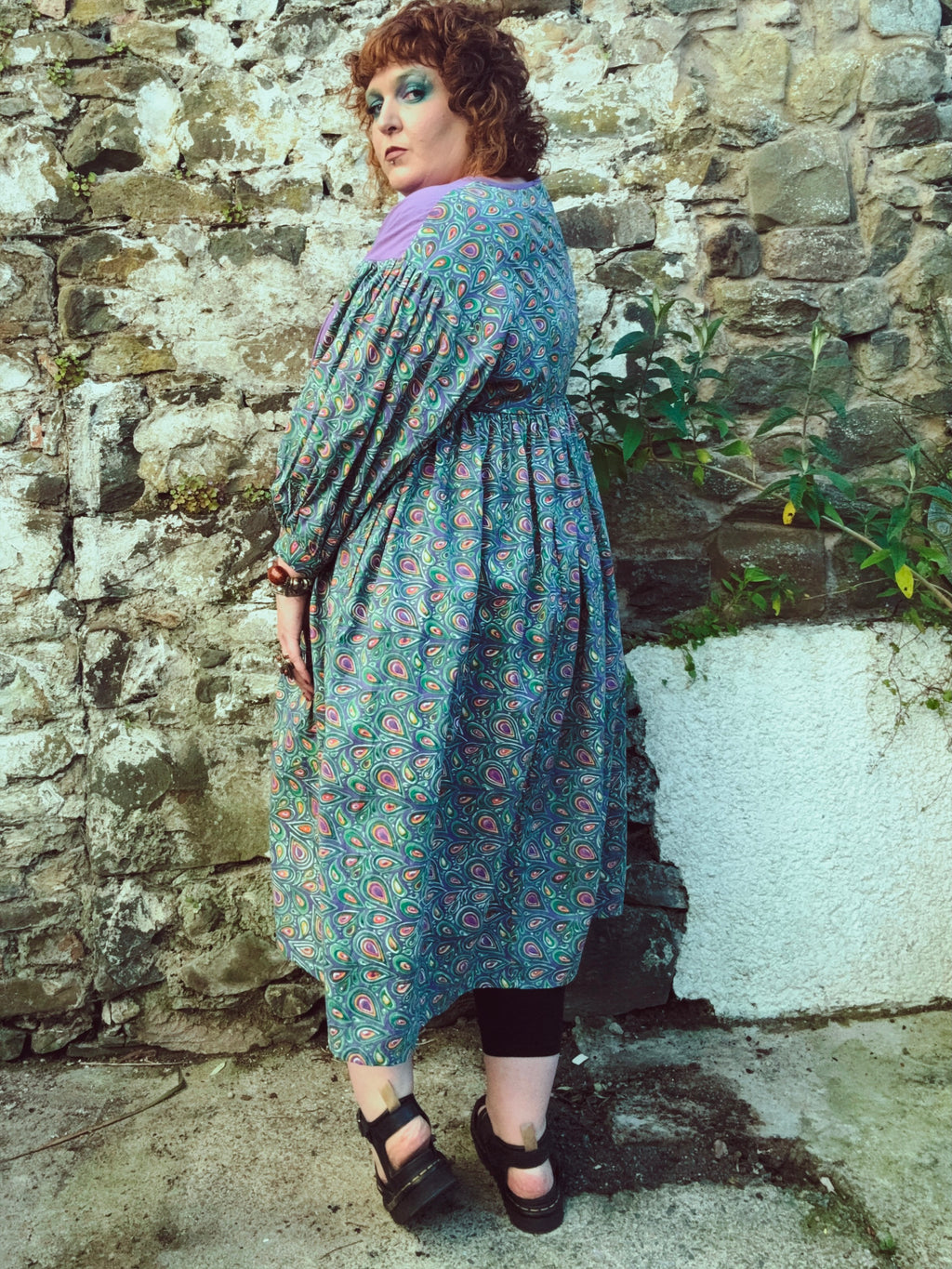 Peacock Maiden Block Print & EmbroideredSmock Dress
