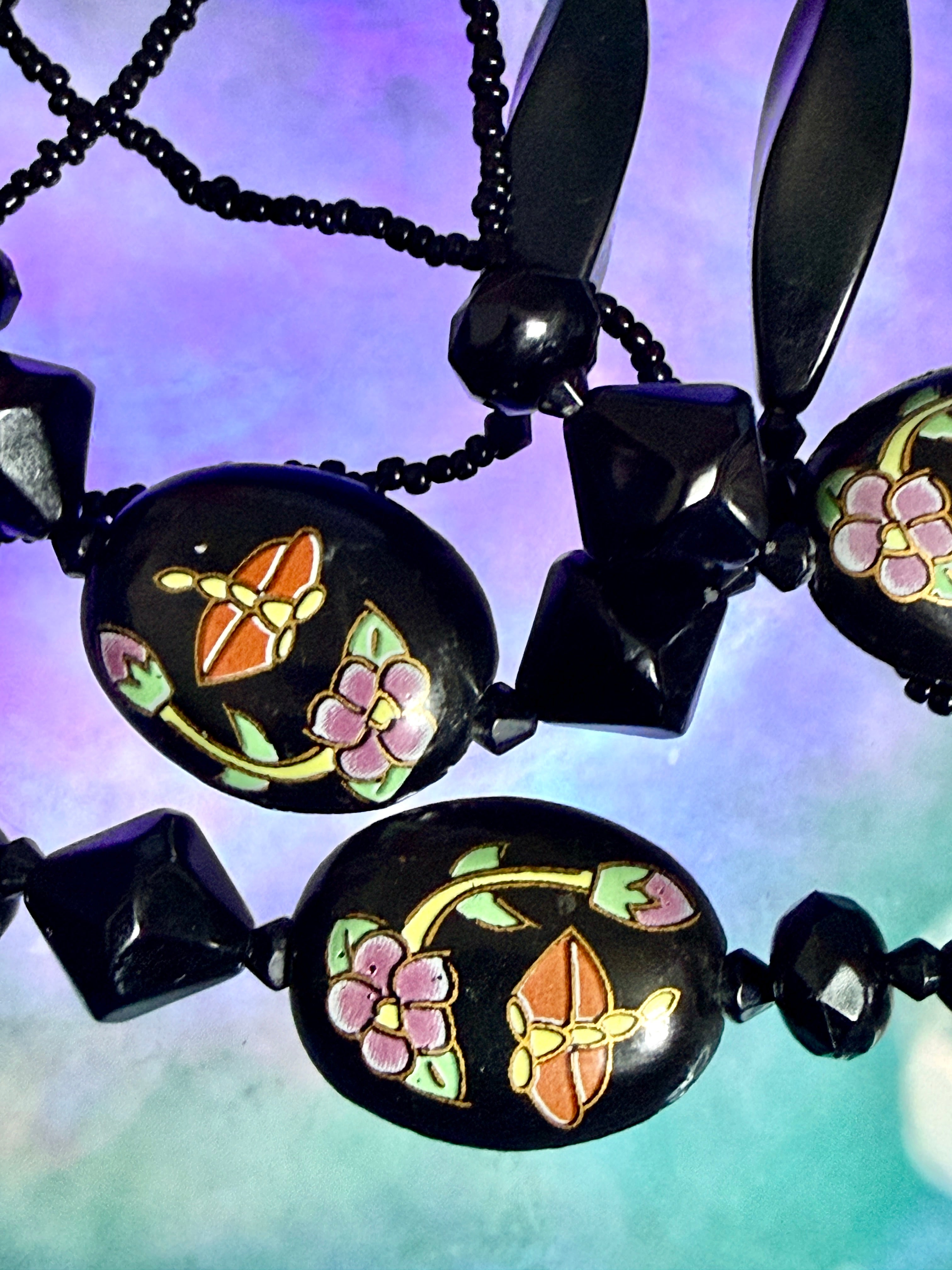 Long Acrylic Bead Floral Necklace