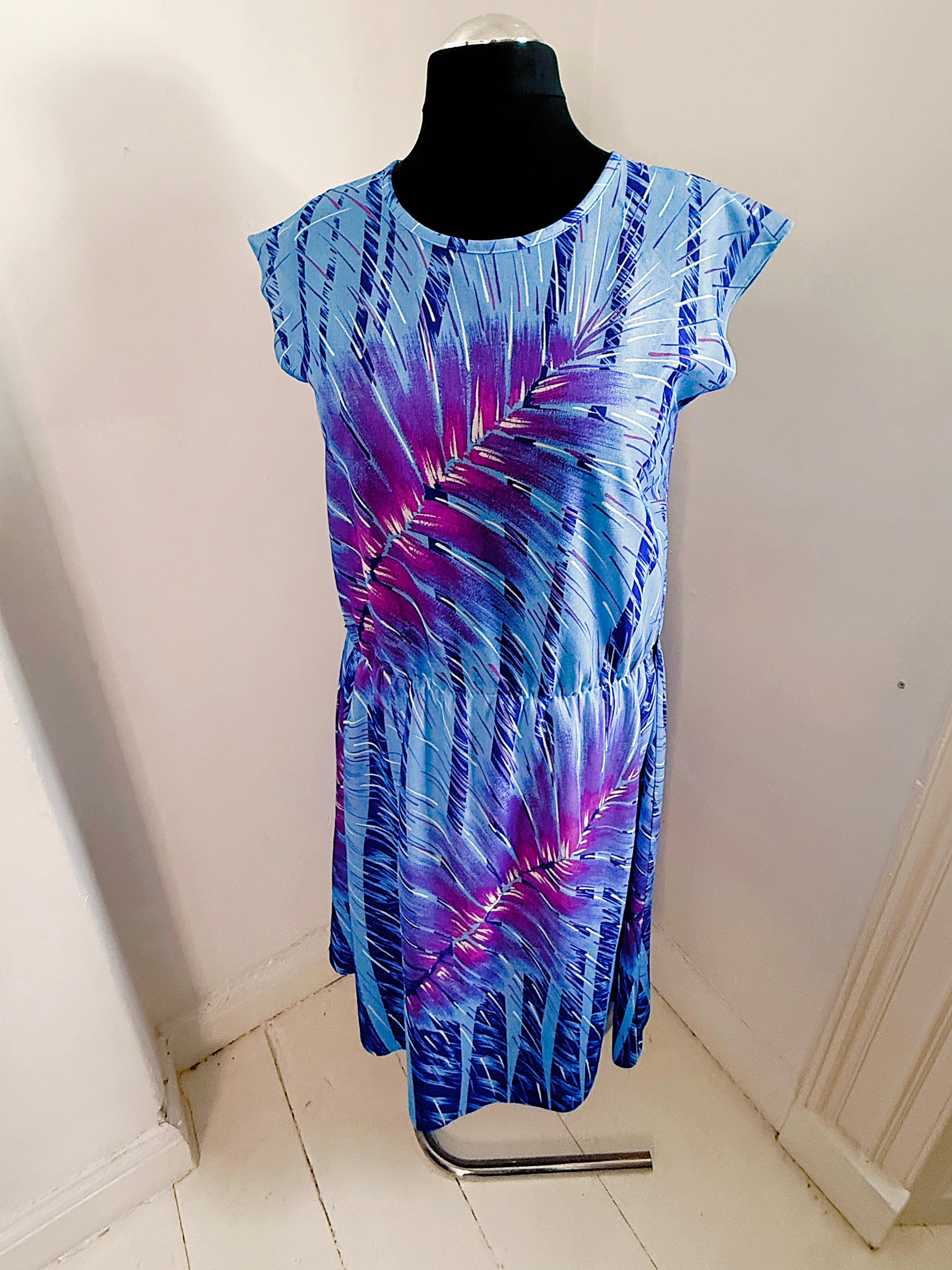 80s Feather Print Midi Dress