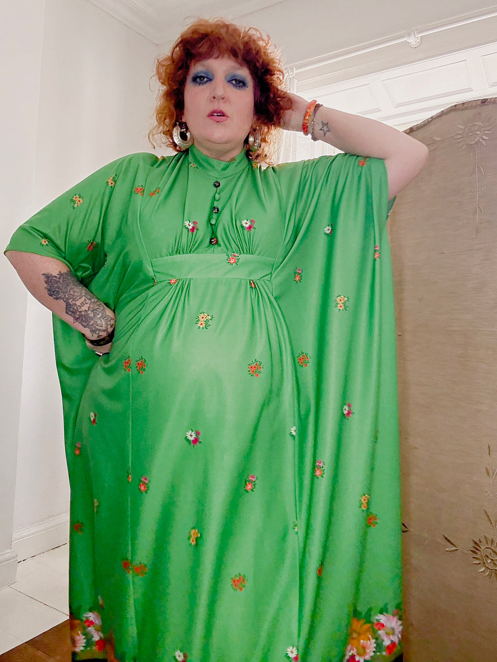 70s Green & Floral Kaftan