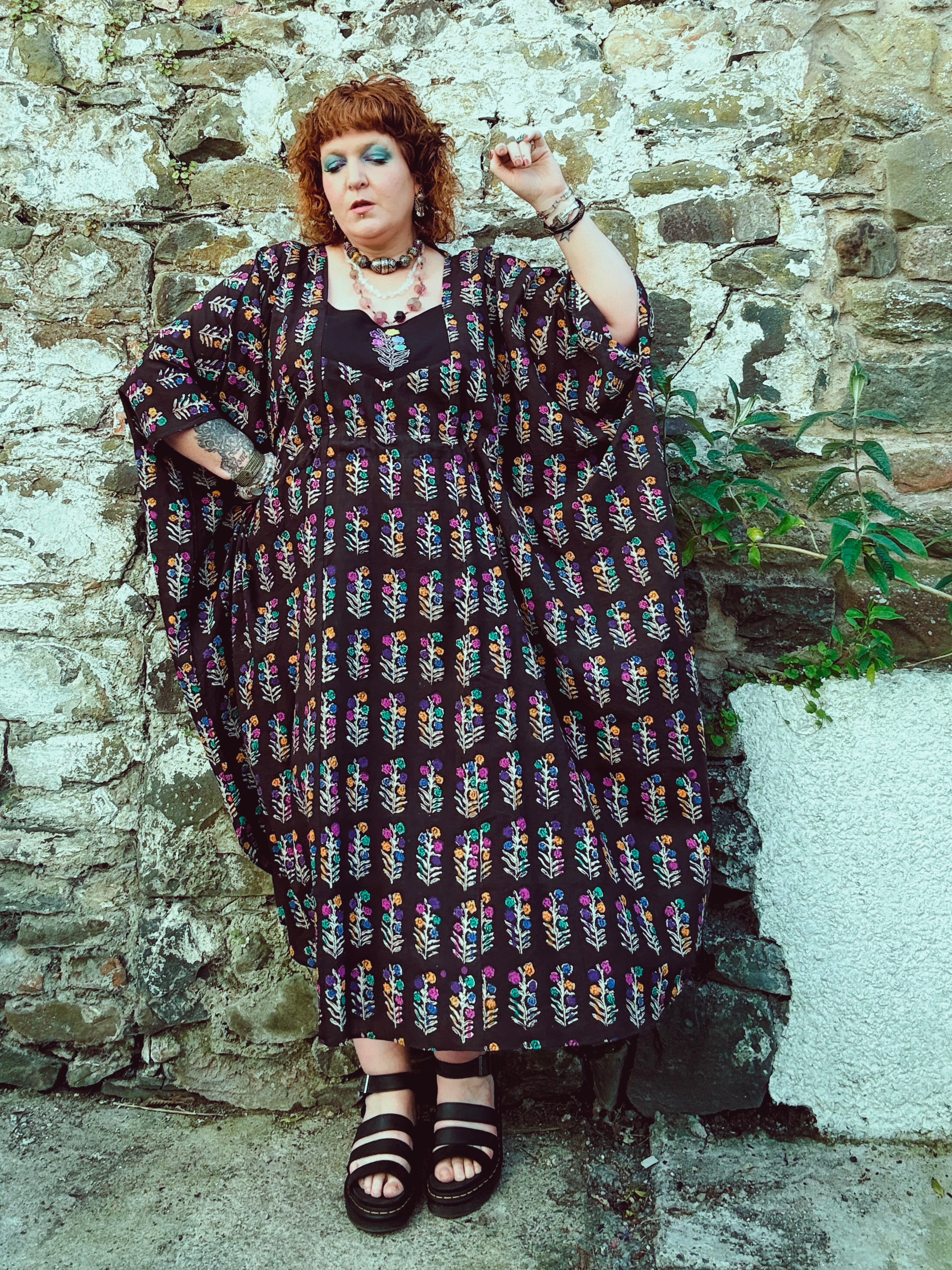 Dopamine Queen Block Print & Embroidered Kaftan