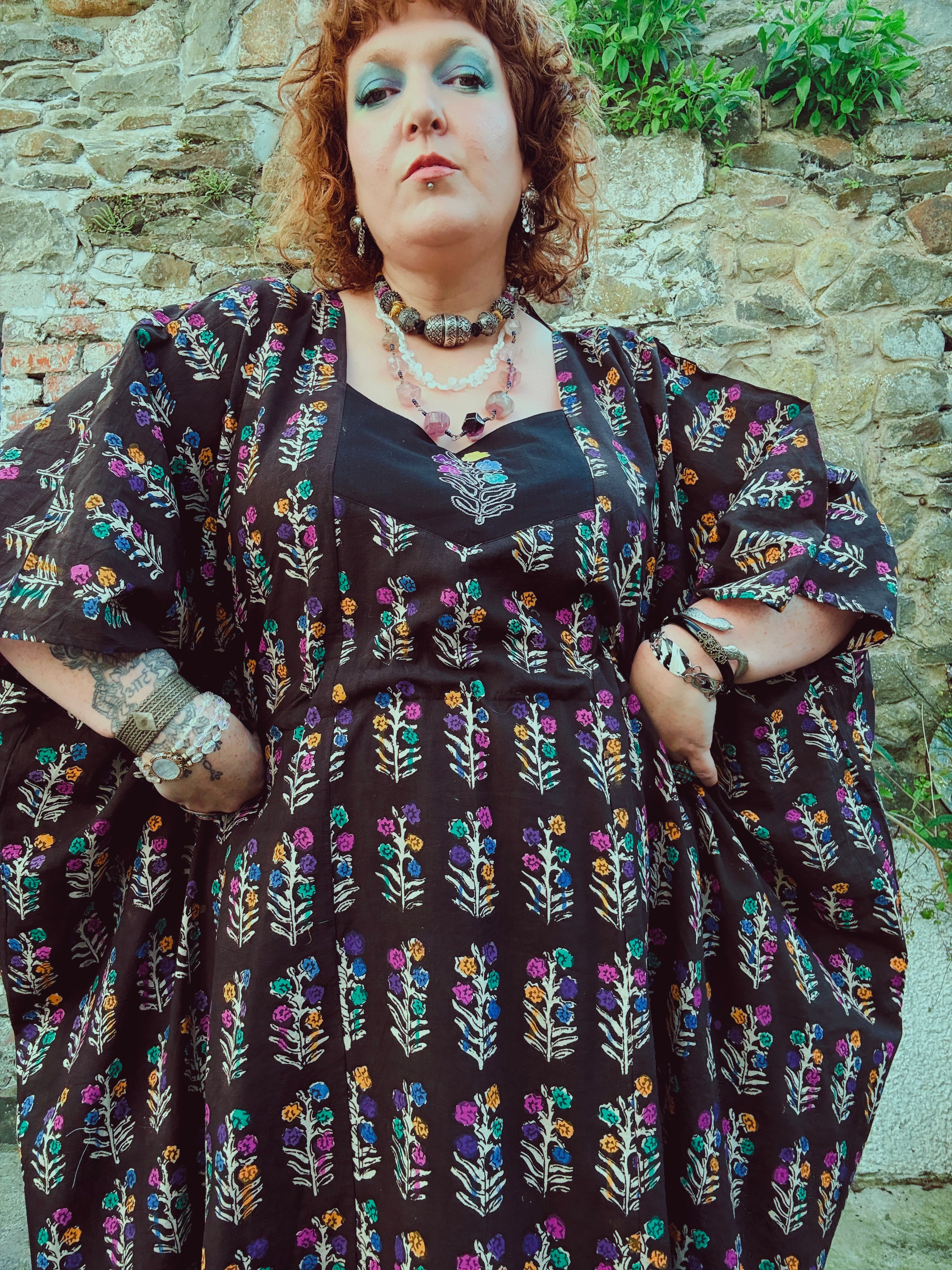 Dopamine Queen Block Print & Embroidered Kaftan