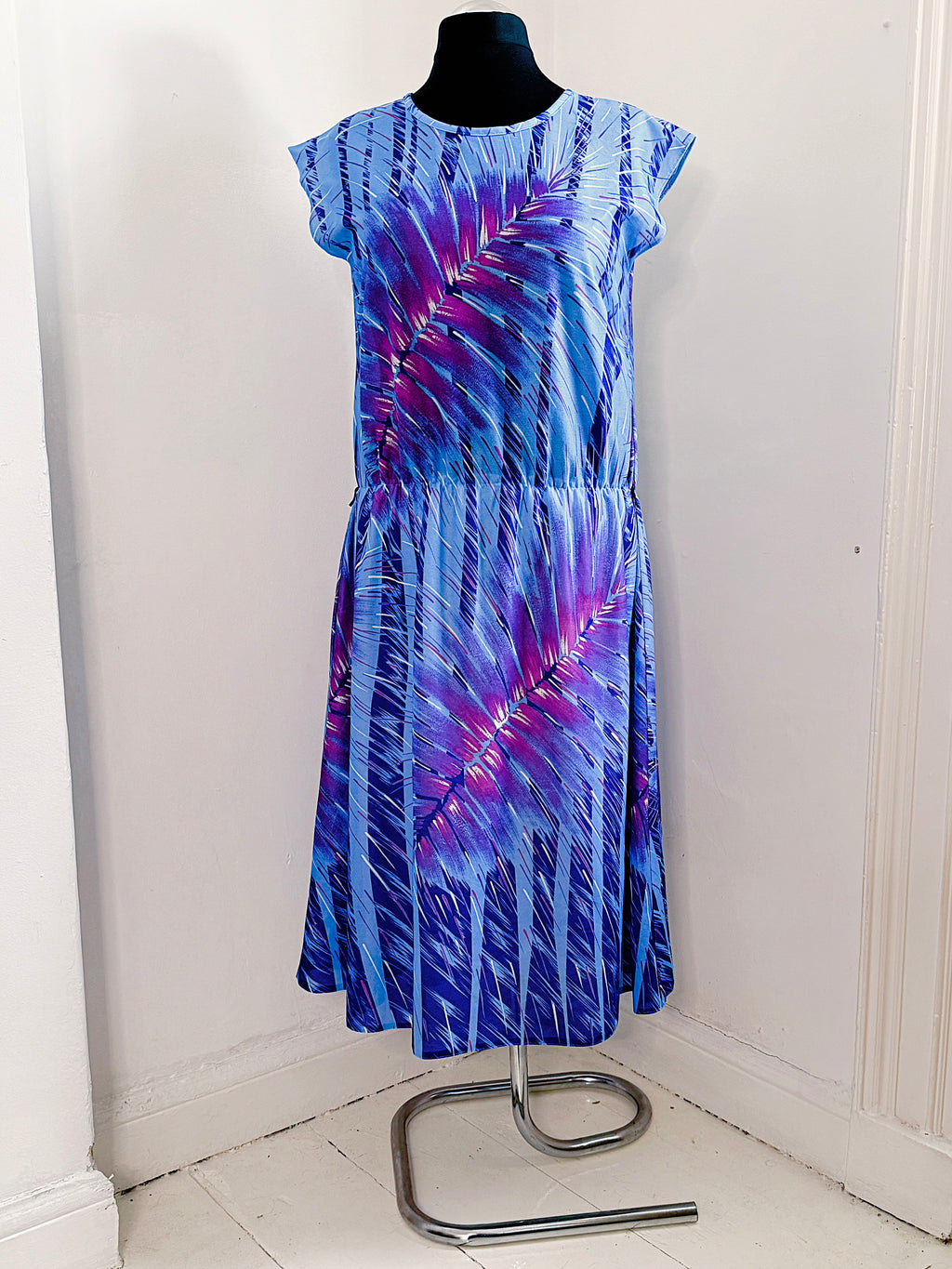 80s Feather Print Midi Dress