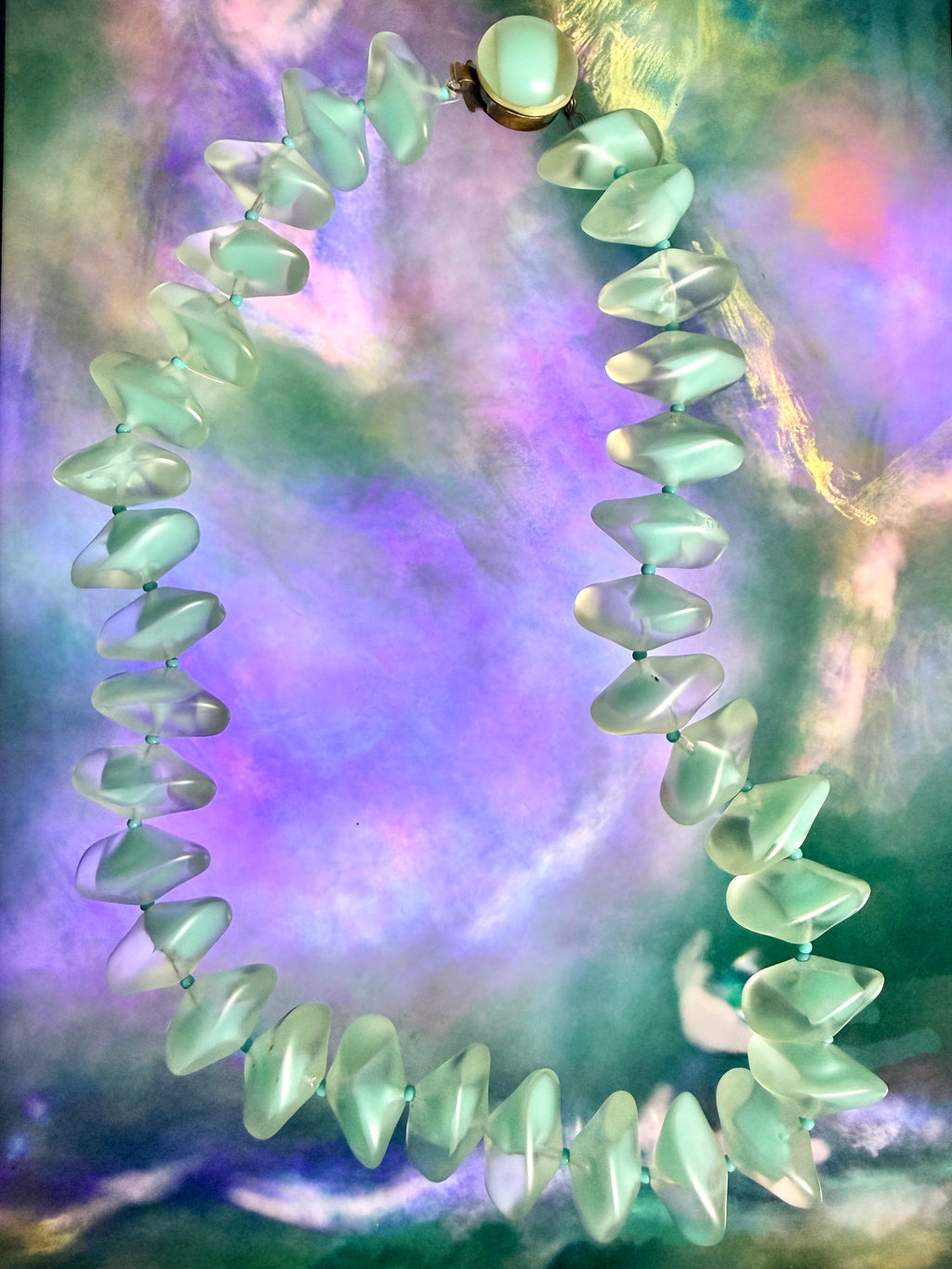 Mid-Century Frosted Satin Glass Bead Necklace
