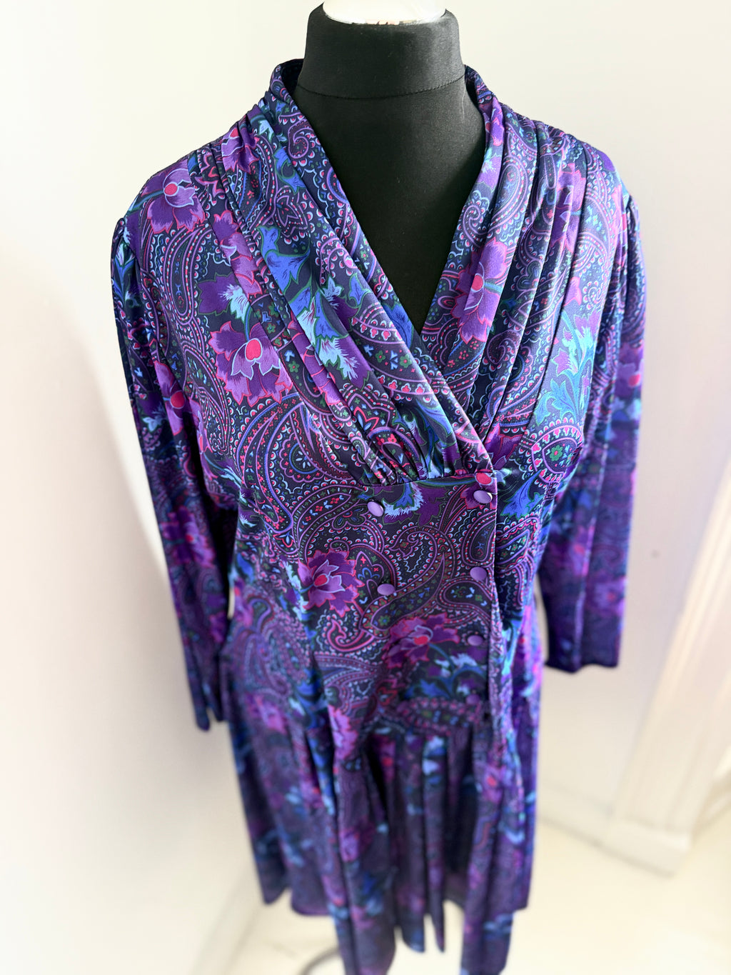 80s Purple Paisley and Floral Dress