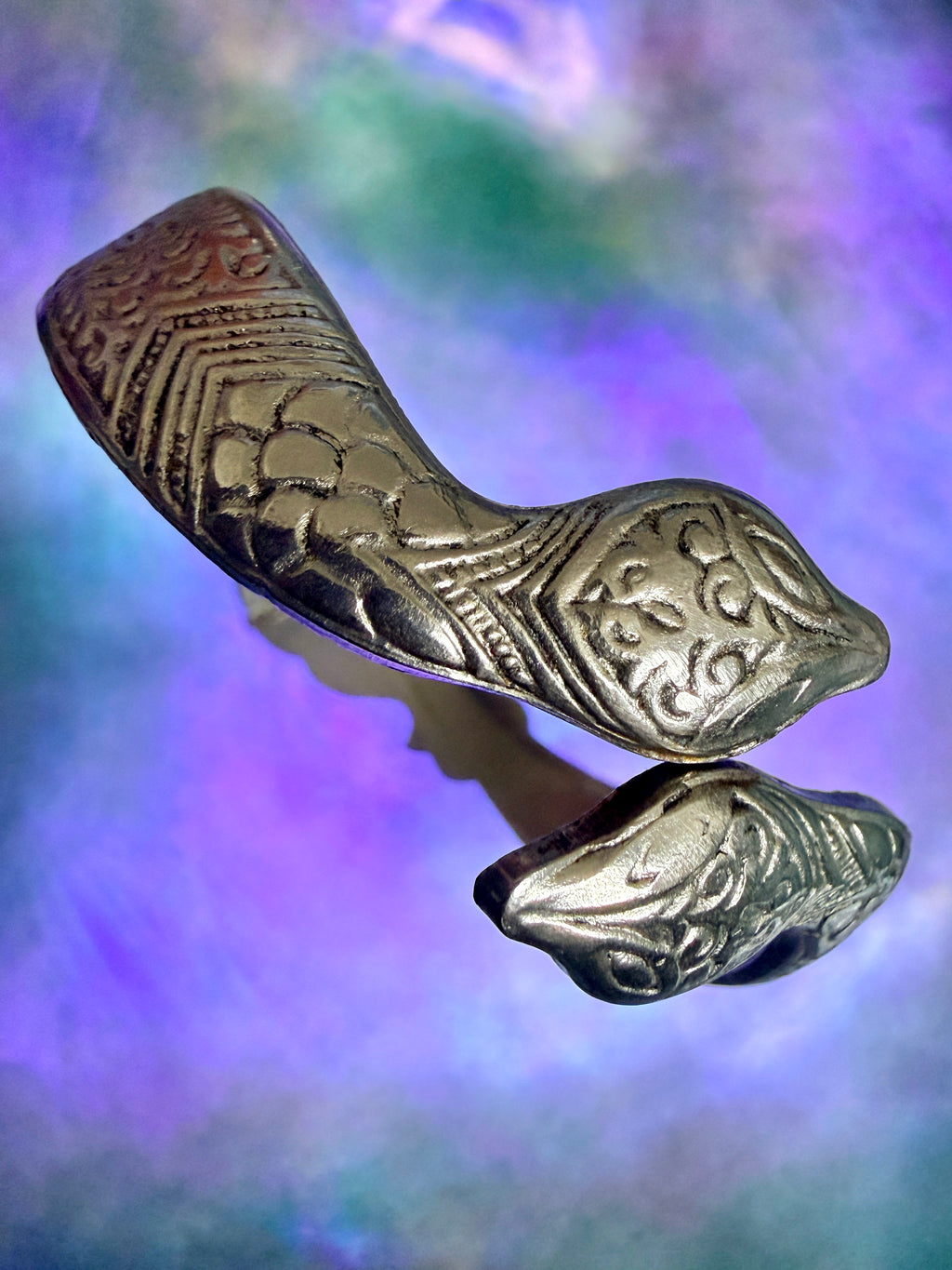 Vintage Silver-Tone Double Headed Snake Clamper Bracelet