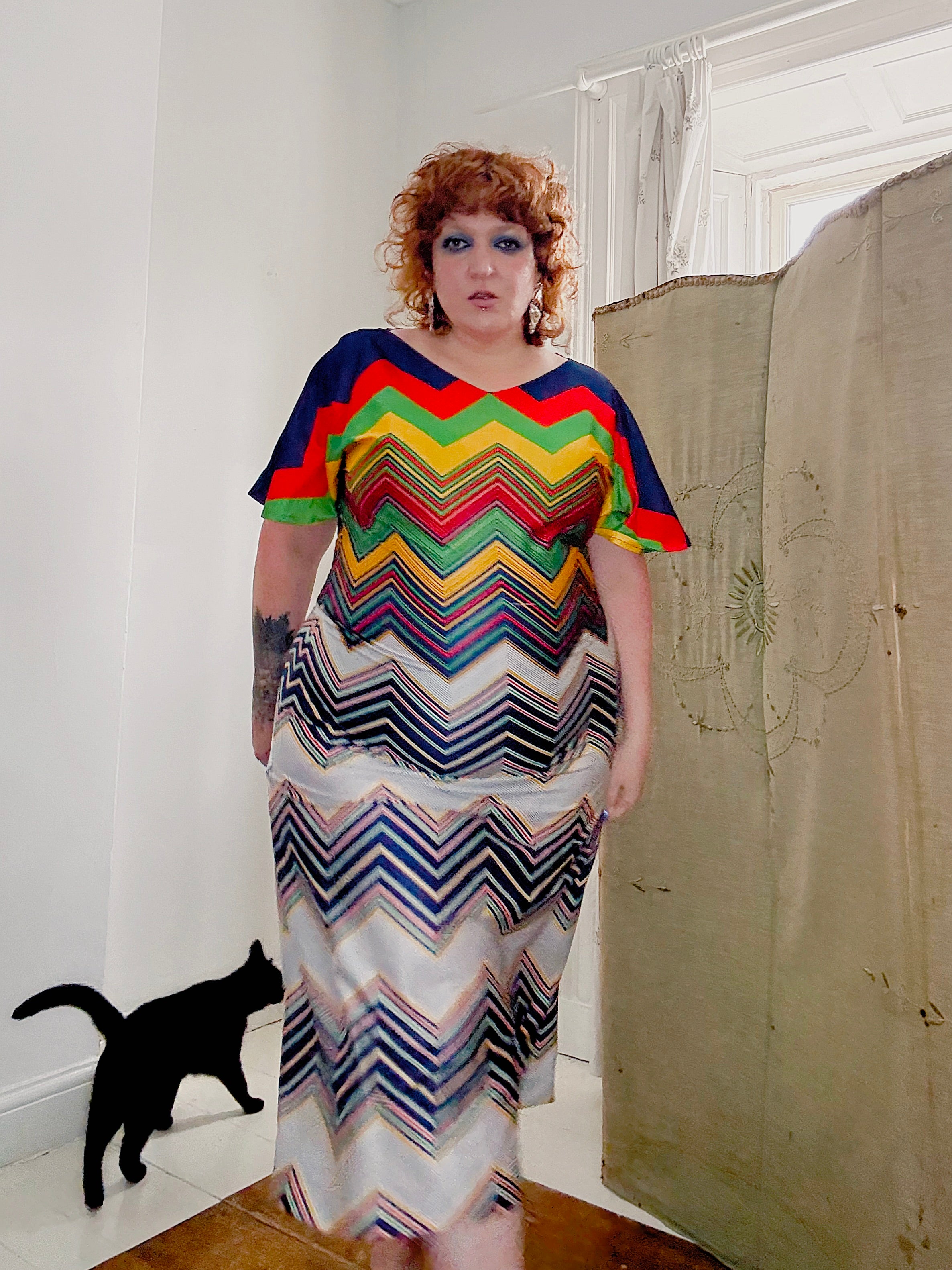 Vintage Colourful Chevron Dress
